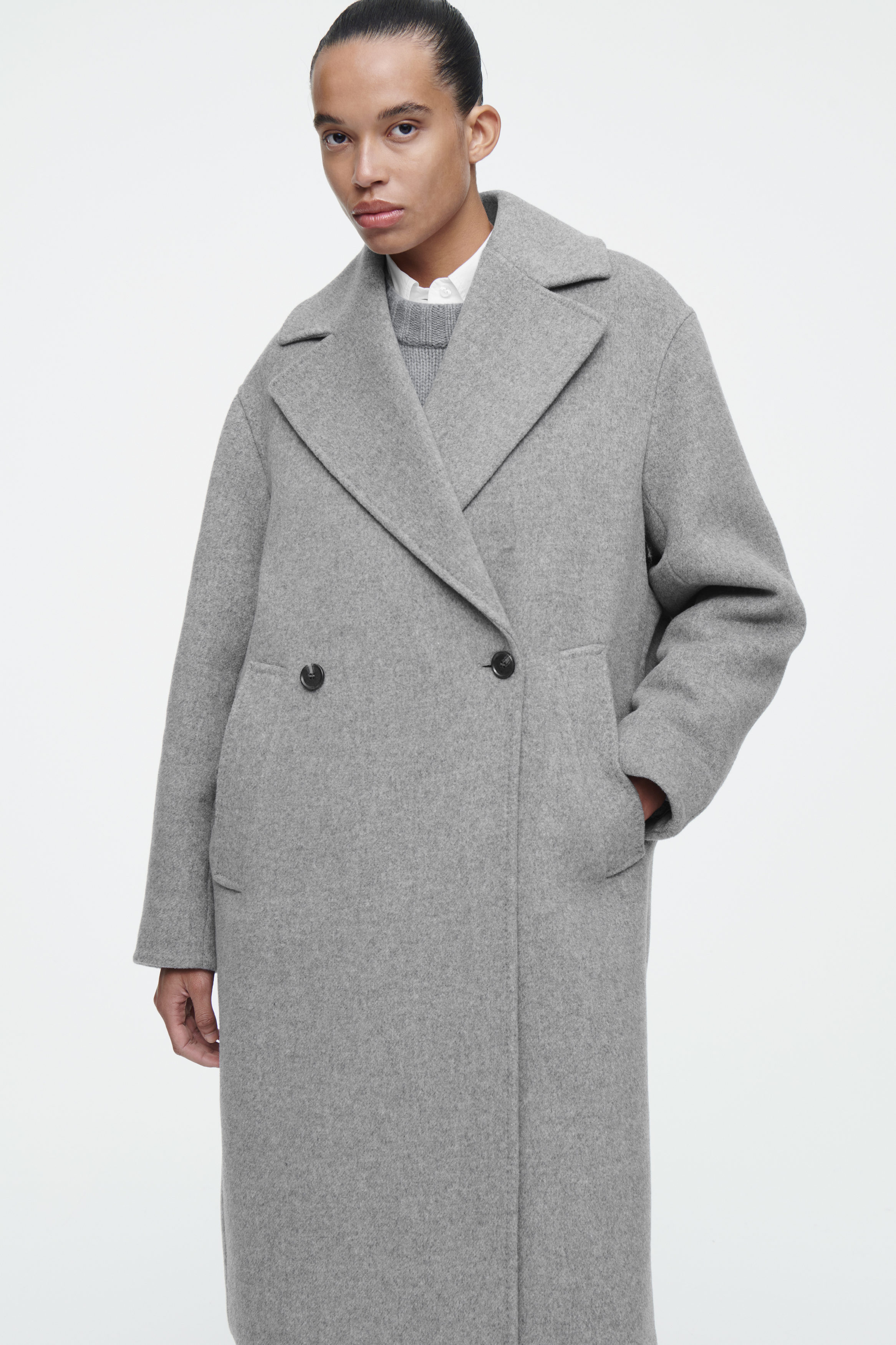 OVERSIZED DOUBLE-BREASTED WOOL COAT - GREY | COS