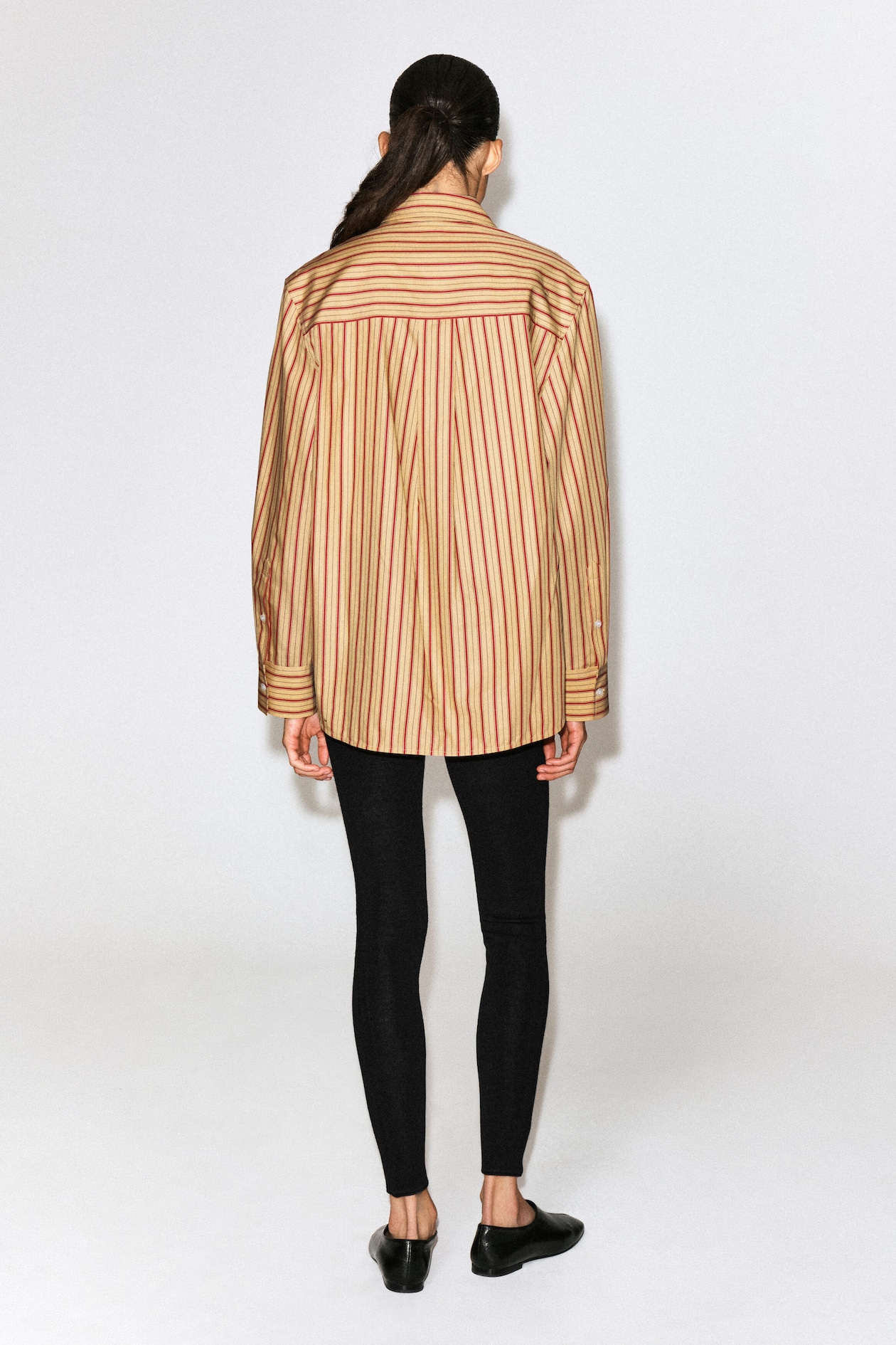 STRIPED COTTON-LYOCELL SHIRT — HONEY / RED / STRIPED