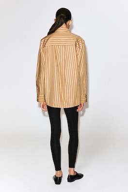 STRIPED COTTON-LYOCELL SHIRT — HONEY / RED / STRIPED 6