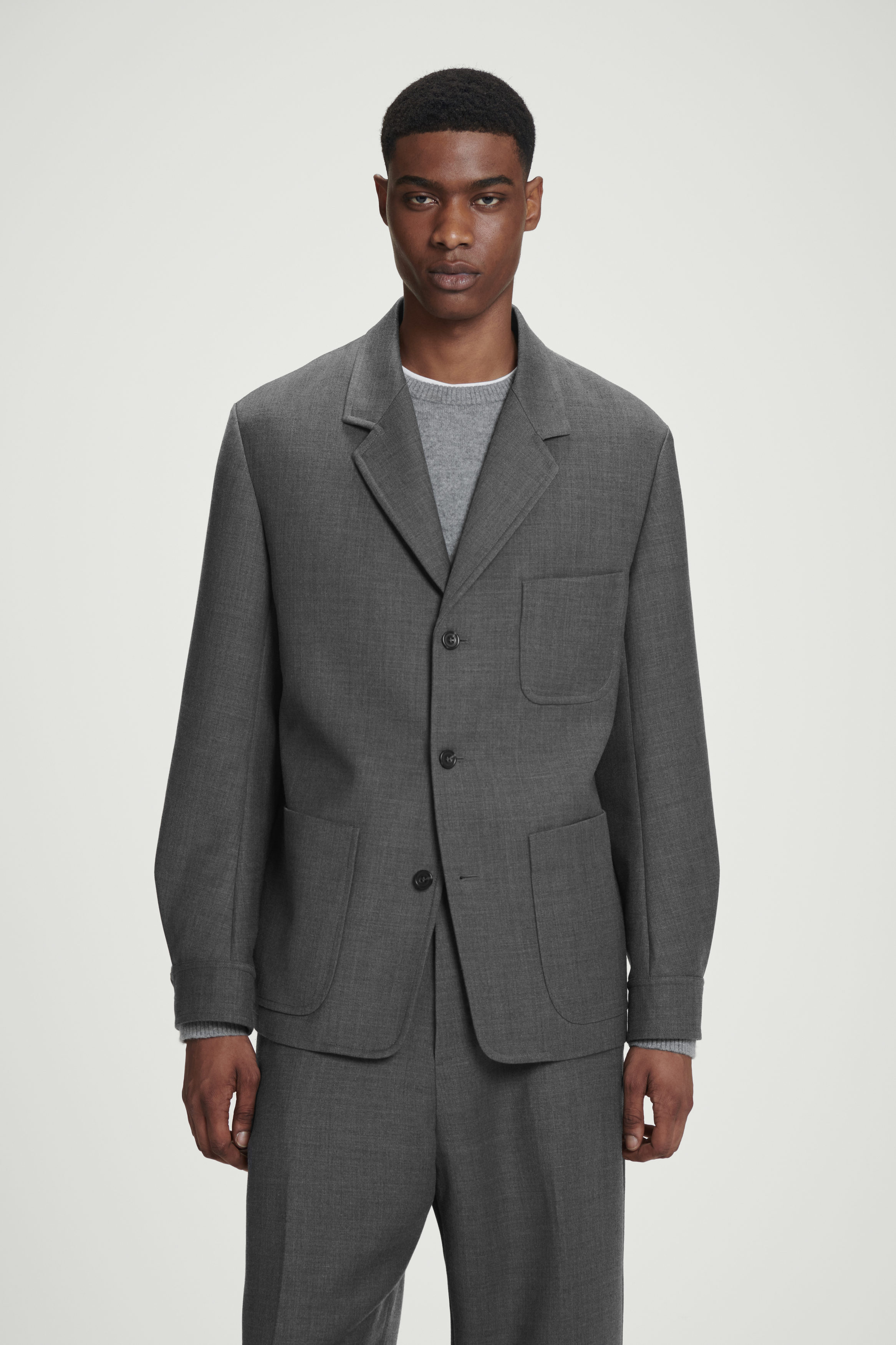 RELAXED UNSTRUCTURED MERINO WOOL-BLEND BLAZER - GREY | COS