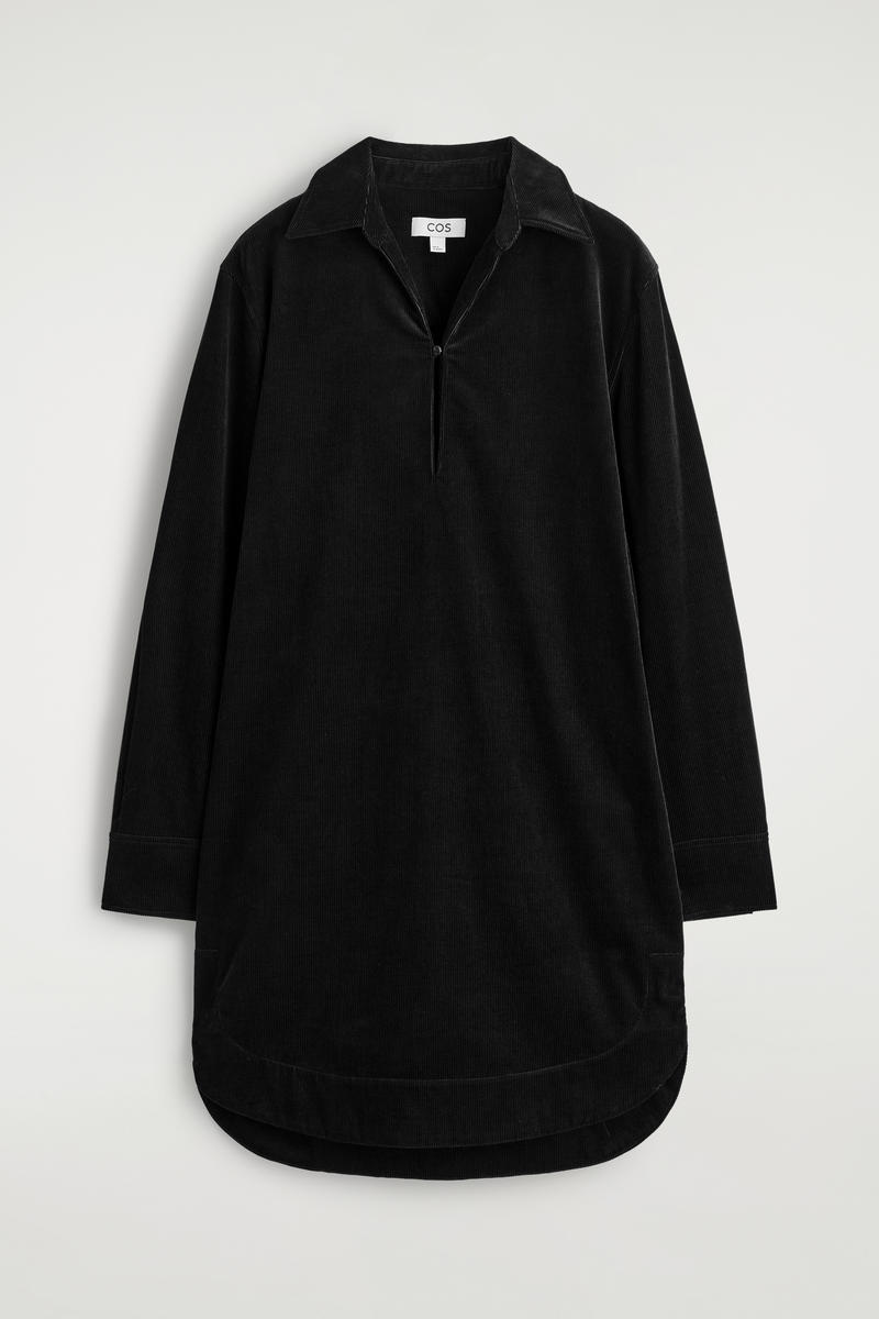Cos Corduroy Mini Shirt Dress In Black