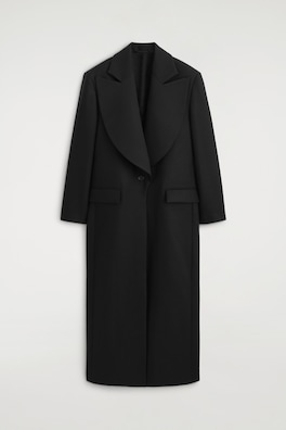 TAILORED DRAPED WOOL-BLEND LONG COAT — BLACK 10