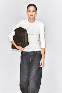 SLIM RIBBED COTTON LONG-SLEEVED TOP — WHITE 1