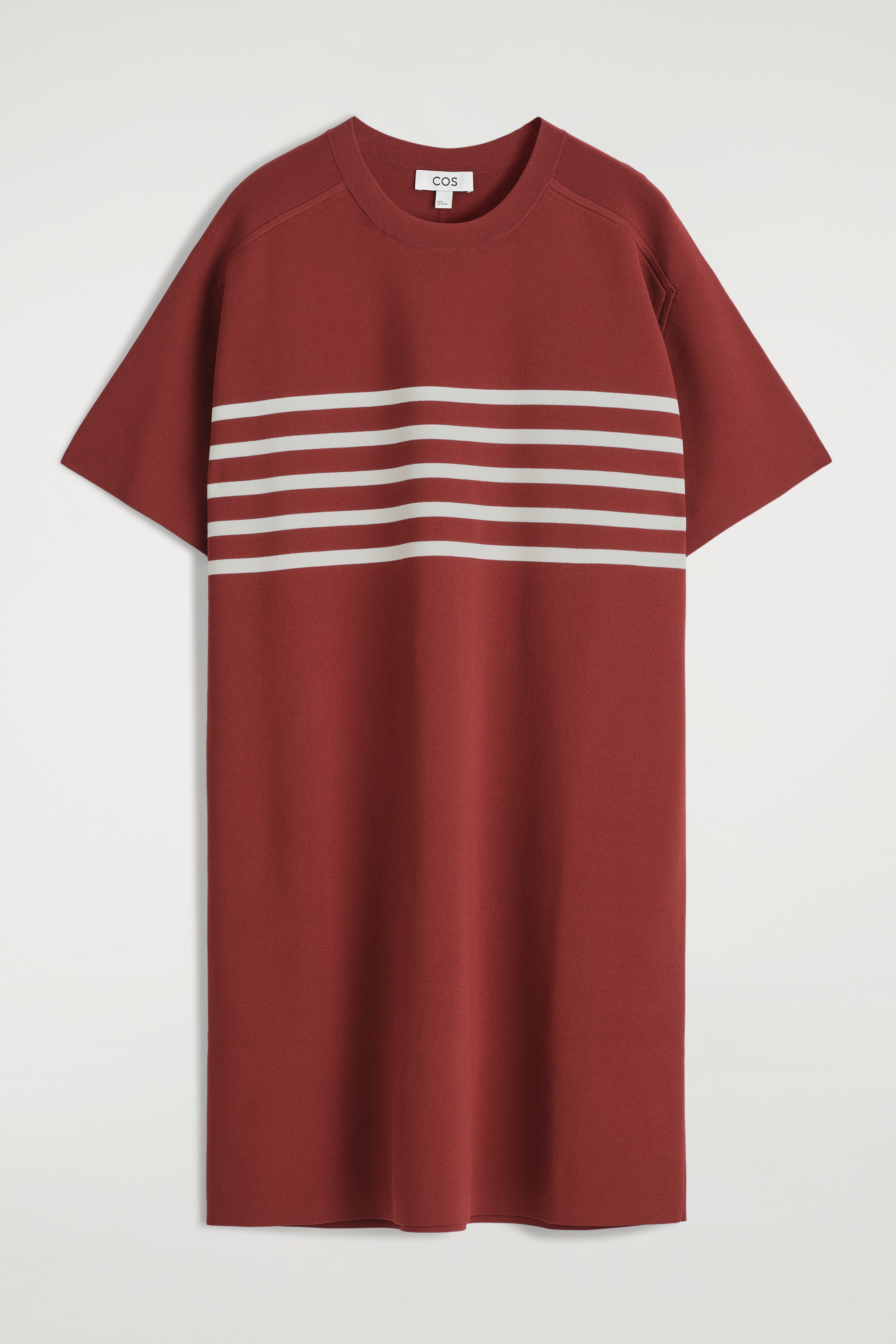 VESTIDO-CAMISETA DE PUNTO - ROJO/RAYAS/AZUL MARINO