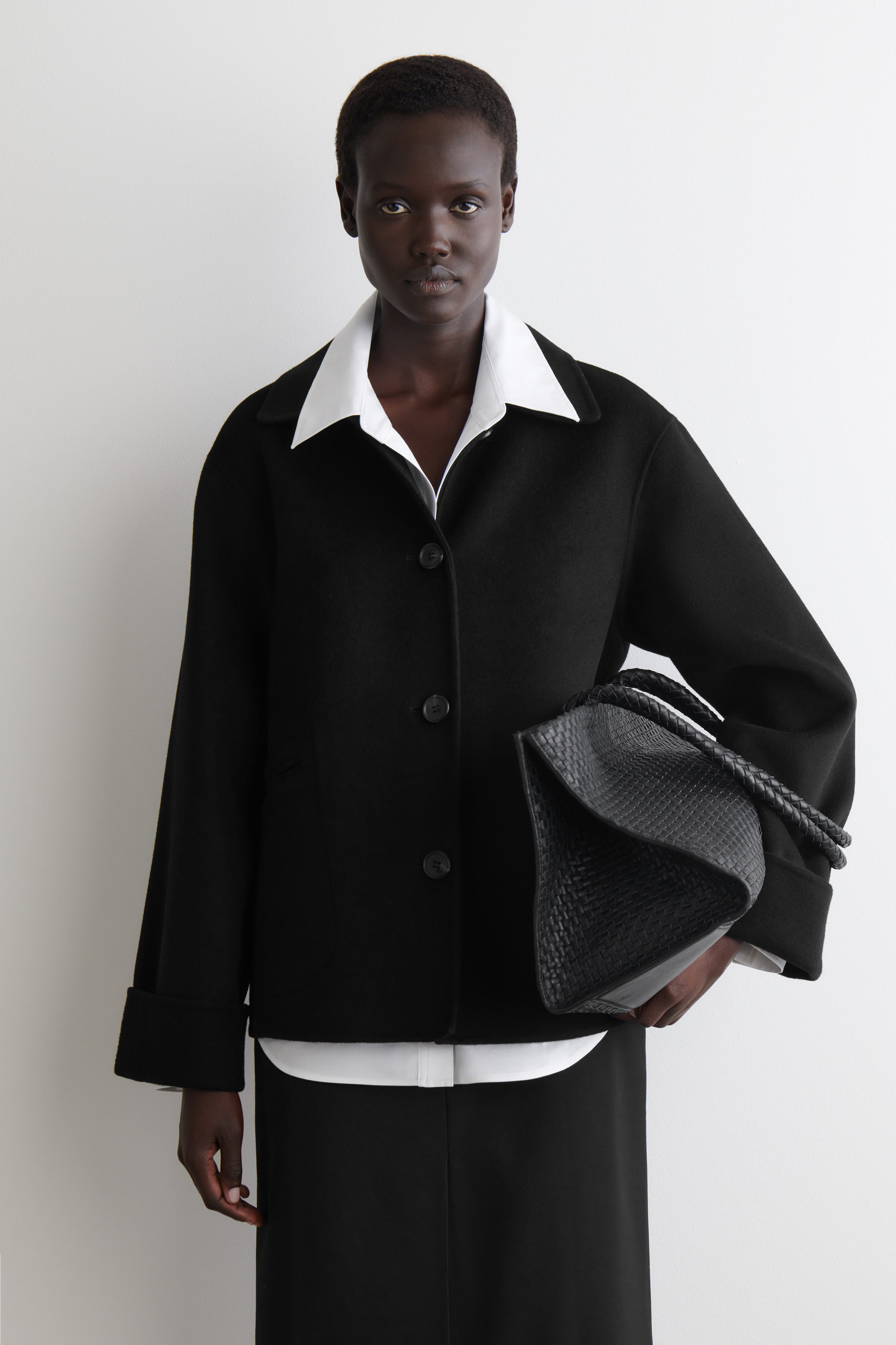 ジャケット・アウター <COS> BLACK / GREY JACKET JERSEY-TWILL SHIRT JACKET ジャージーツイルシャツジャケット