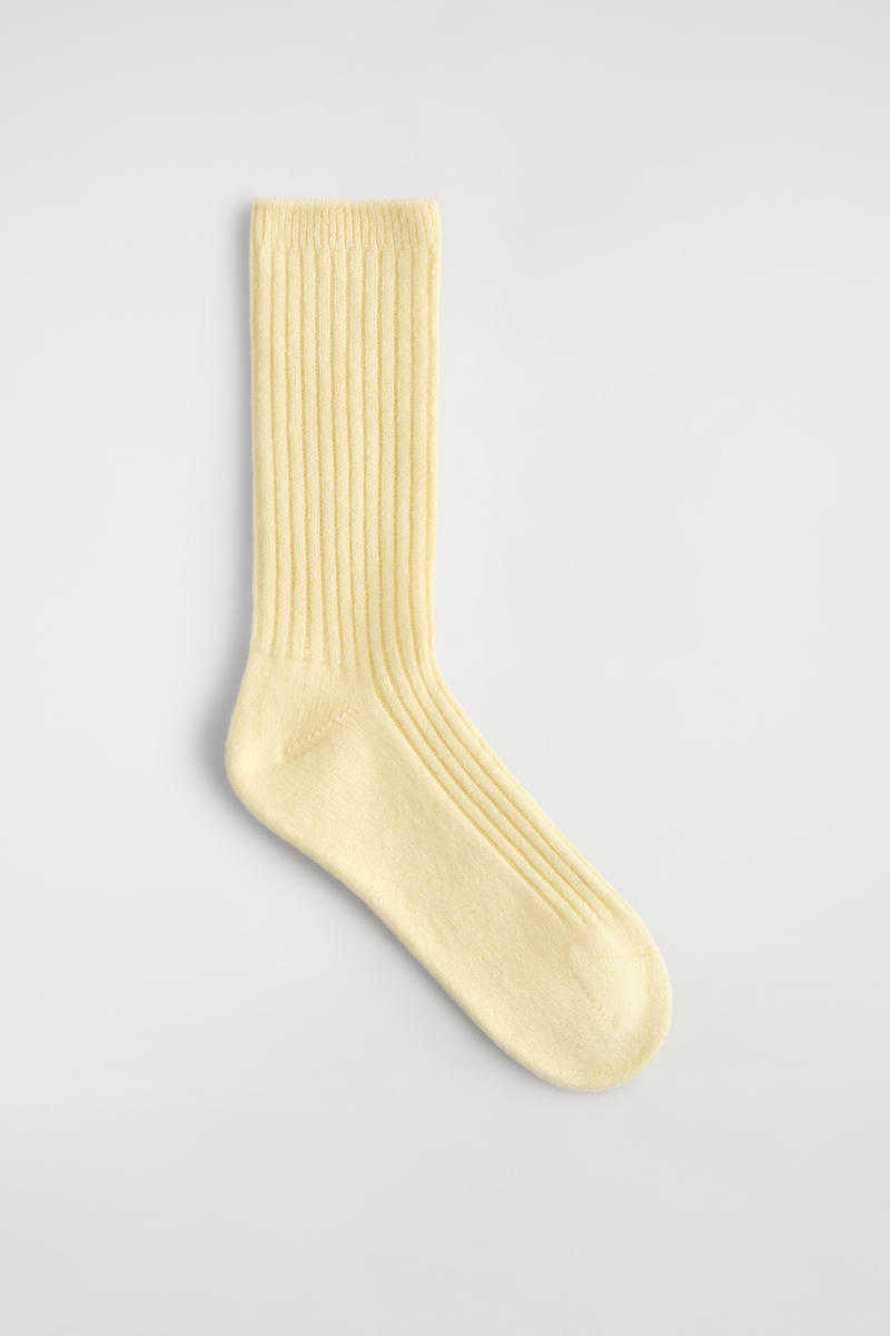 Cos Ribbed Cashmere Socks In Yellow