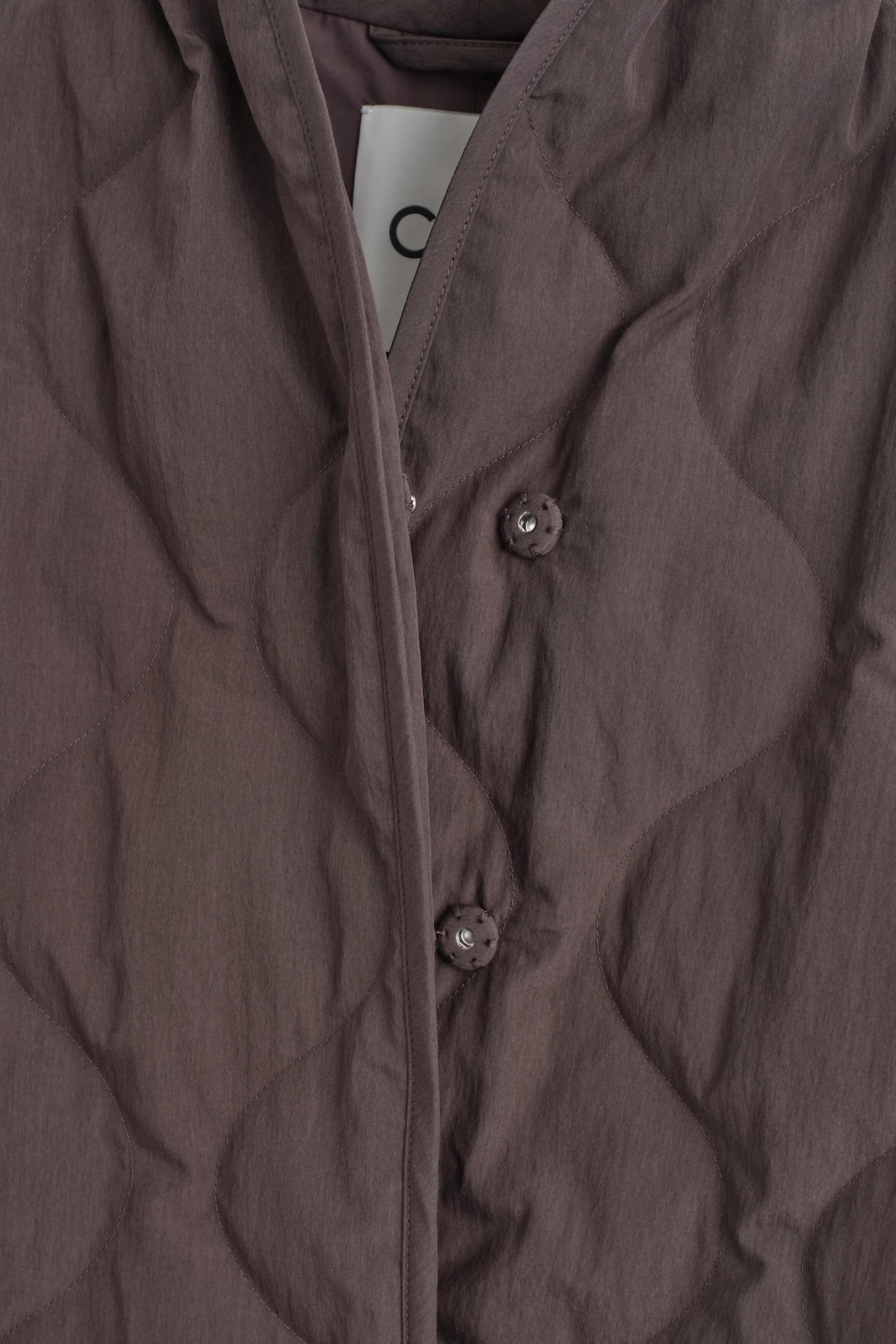 SHAWL-COLLAR QUILTED JACKET — BROWN