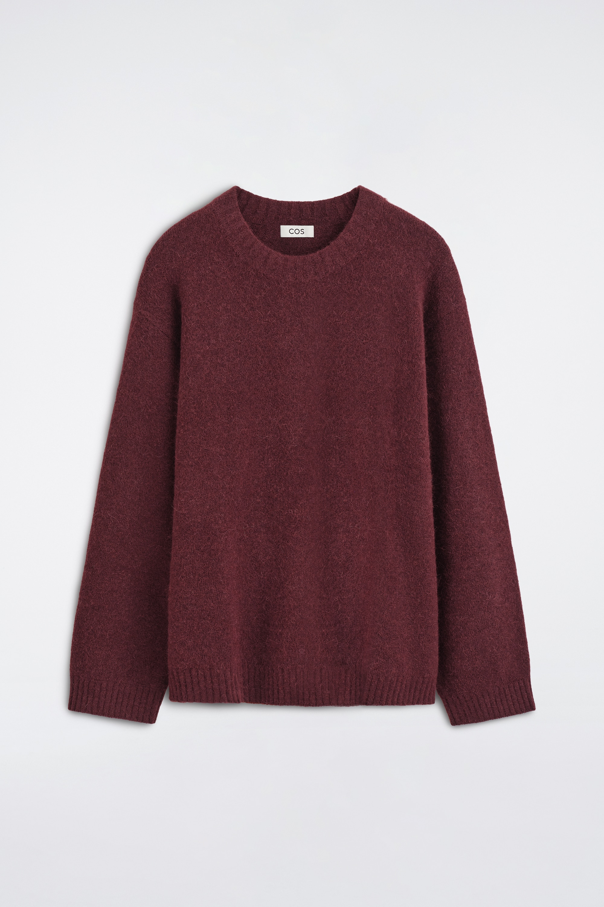 סוודר רחב צווארון עגול מתערובת אלפקה - WINE RED MÉLANGE/COFFEE MÉLANGE
