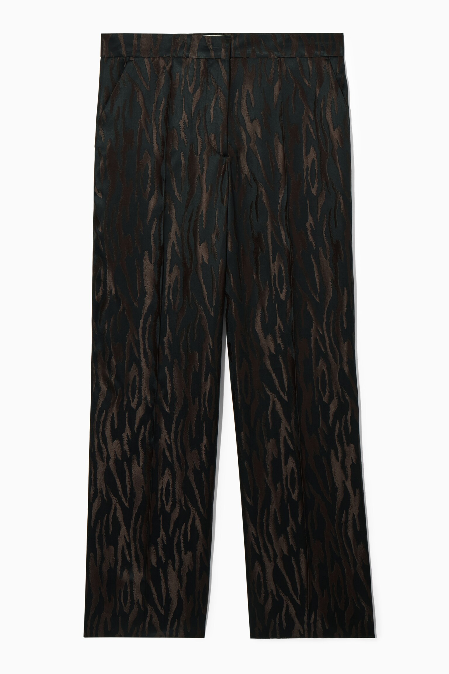 REGULAR ZEBRA-JACQUARD STRAIGHT-LEG TROUSERS - DARK BROWN / BLACK