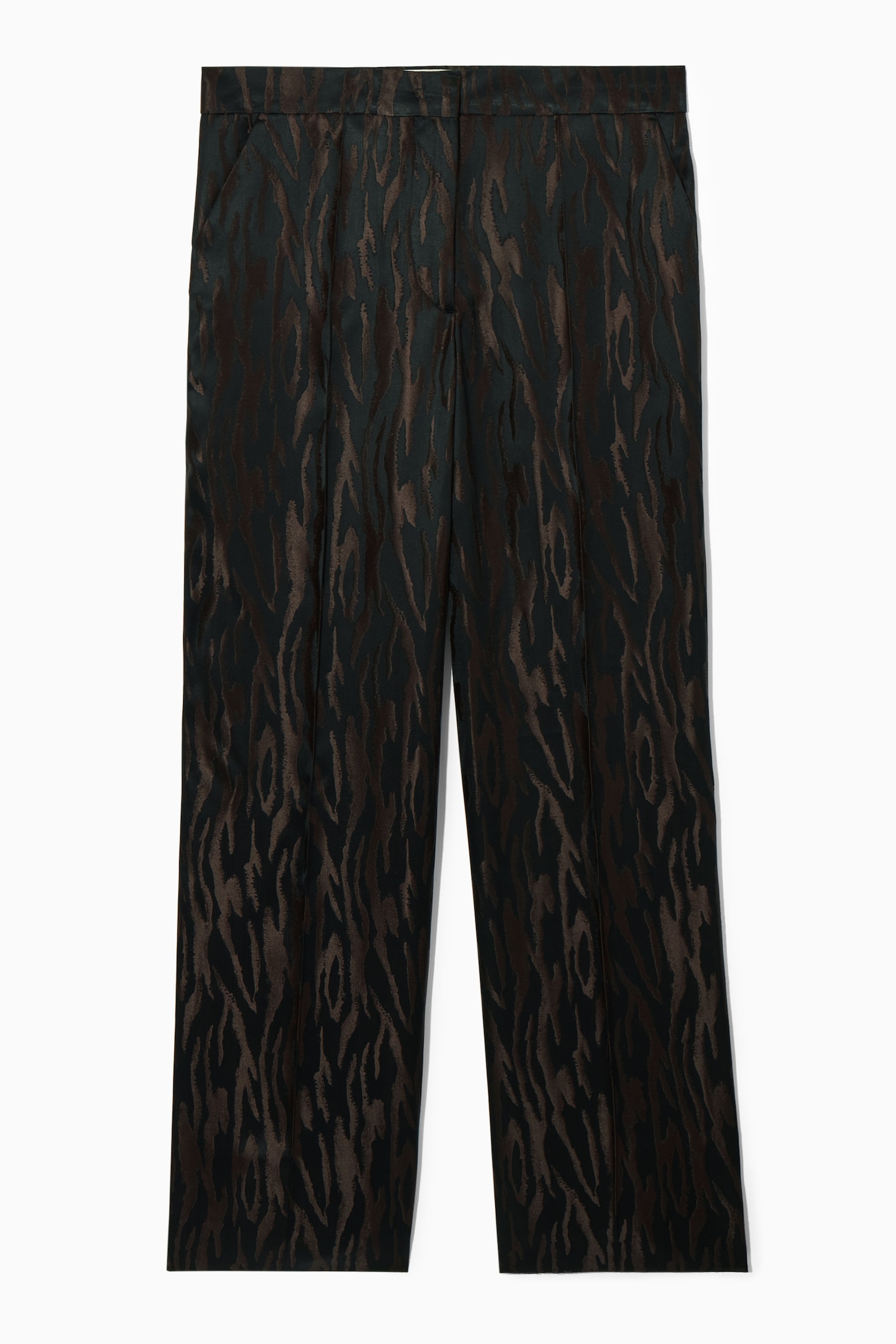 REGULAR ZEBRA-JACQUARD STRAIGHT-LEG TROUSERS - DARK BROWN / BLACK