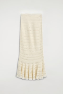 LADDER-STITCH KNITTED MIDI SKIRT — CREAM 8