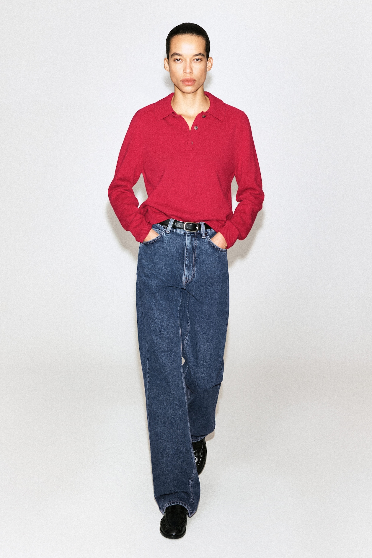 MERINO WOOL POLO SHIRT — RED