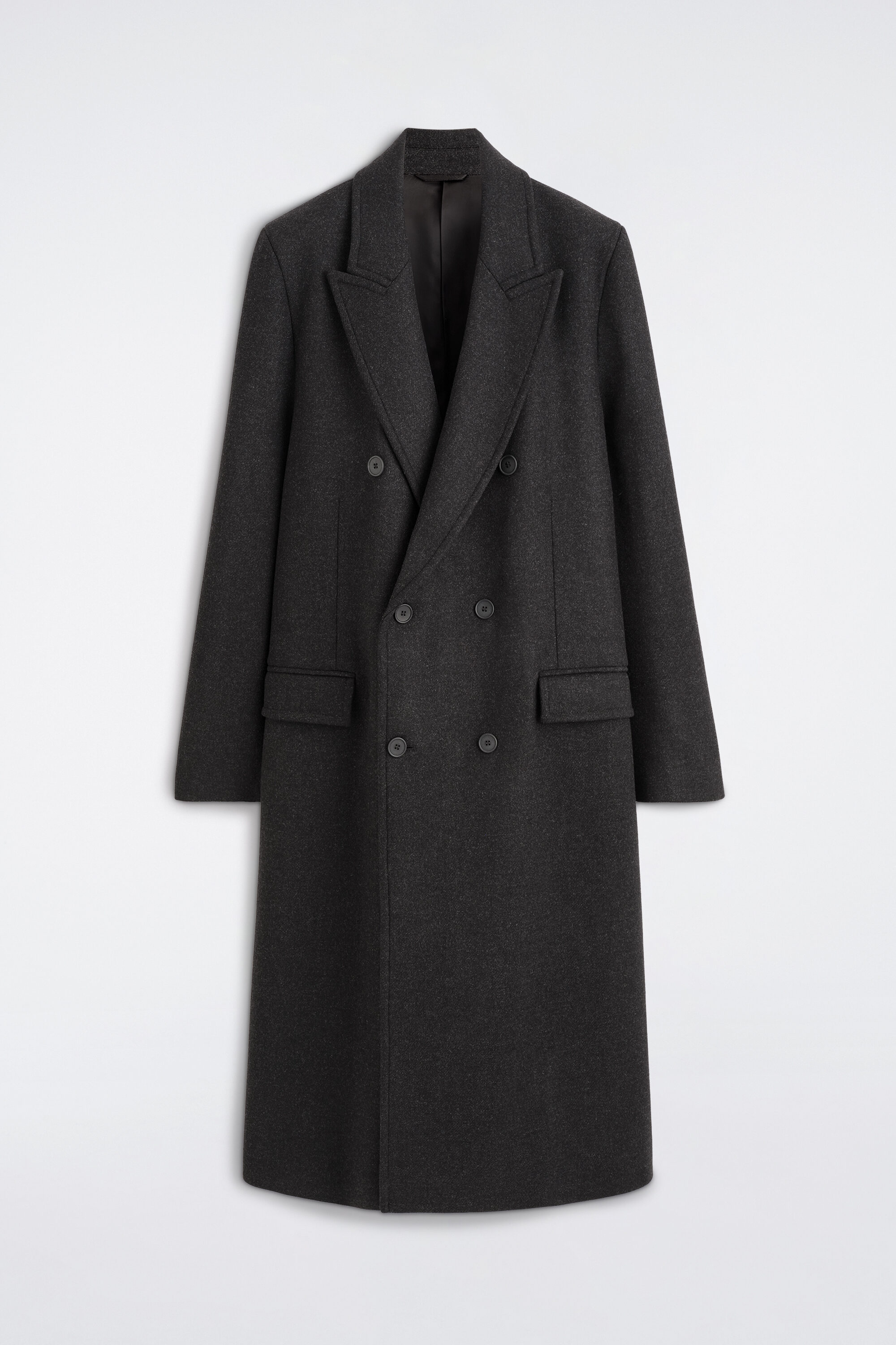 DOUBLE-BREASTED WOOL-BLEND LONG COAT - CHARCOAL MÉLANGE | COS