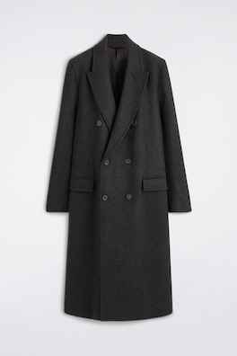 DOUBLE-BREASTED WOOL-BLEND LONG COAT — CHARCOAL MÉLANGE 11