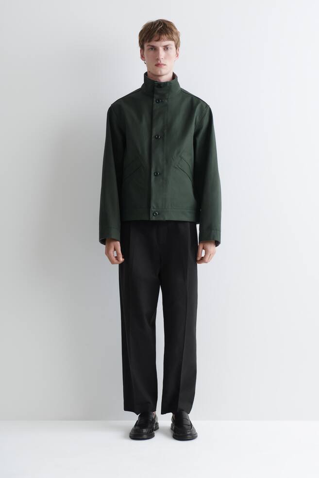 REVERSIBLE FUNNEL-NECK JACKET - GREEN / BEIGE / CHECKED - 1