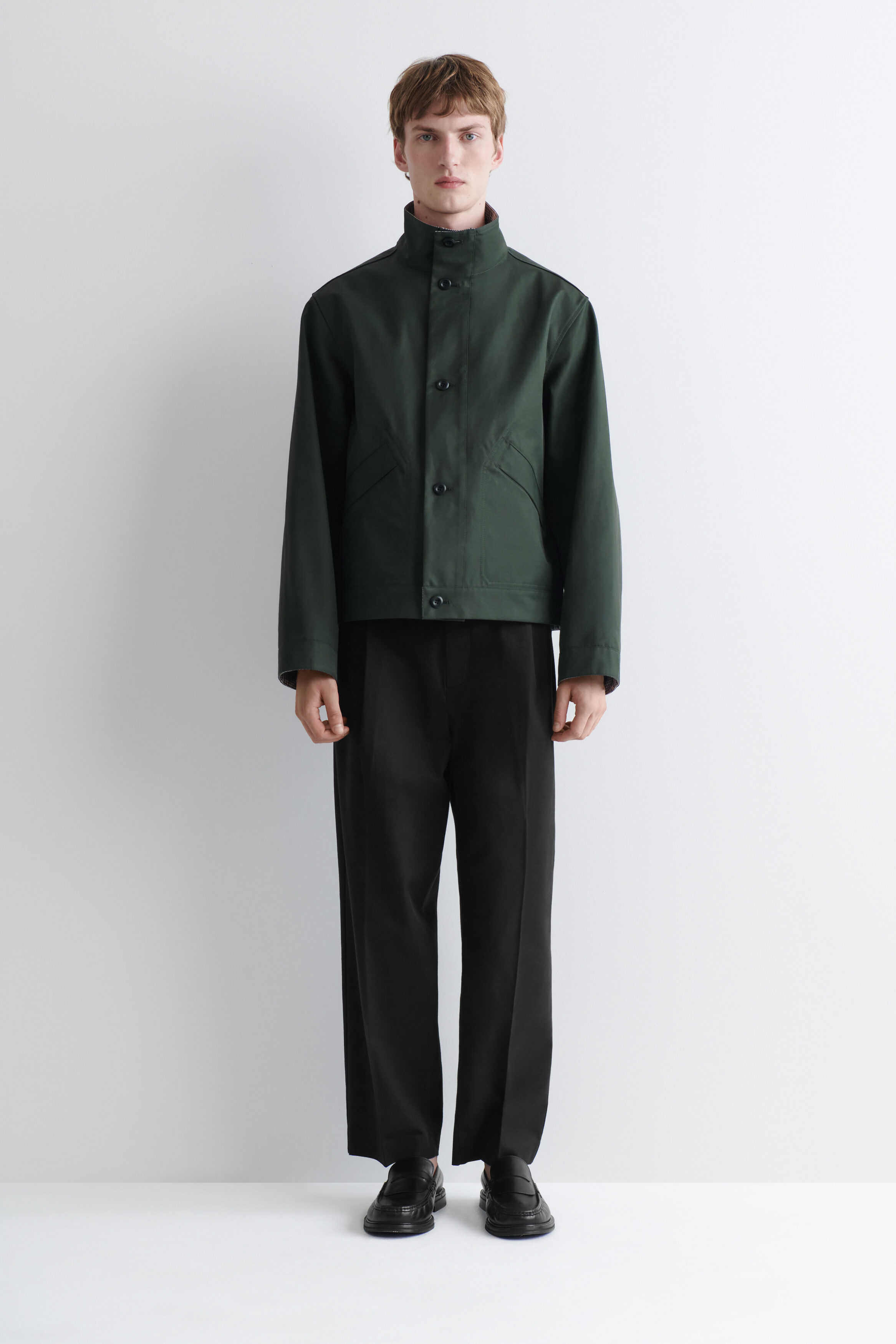 REVERSIBLE MOCK-NECK JACKET - GREEN / BEIGE / CHECKED | COS US