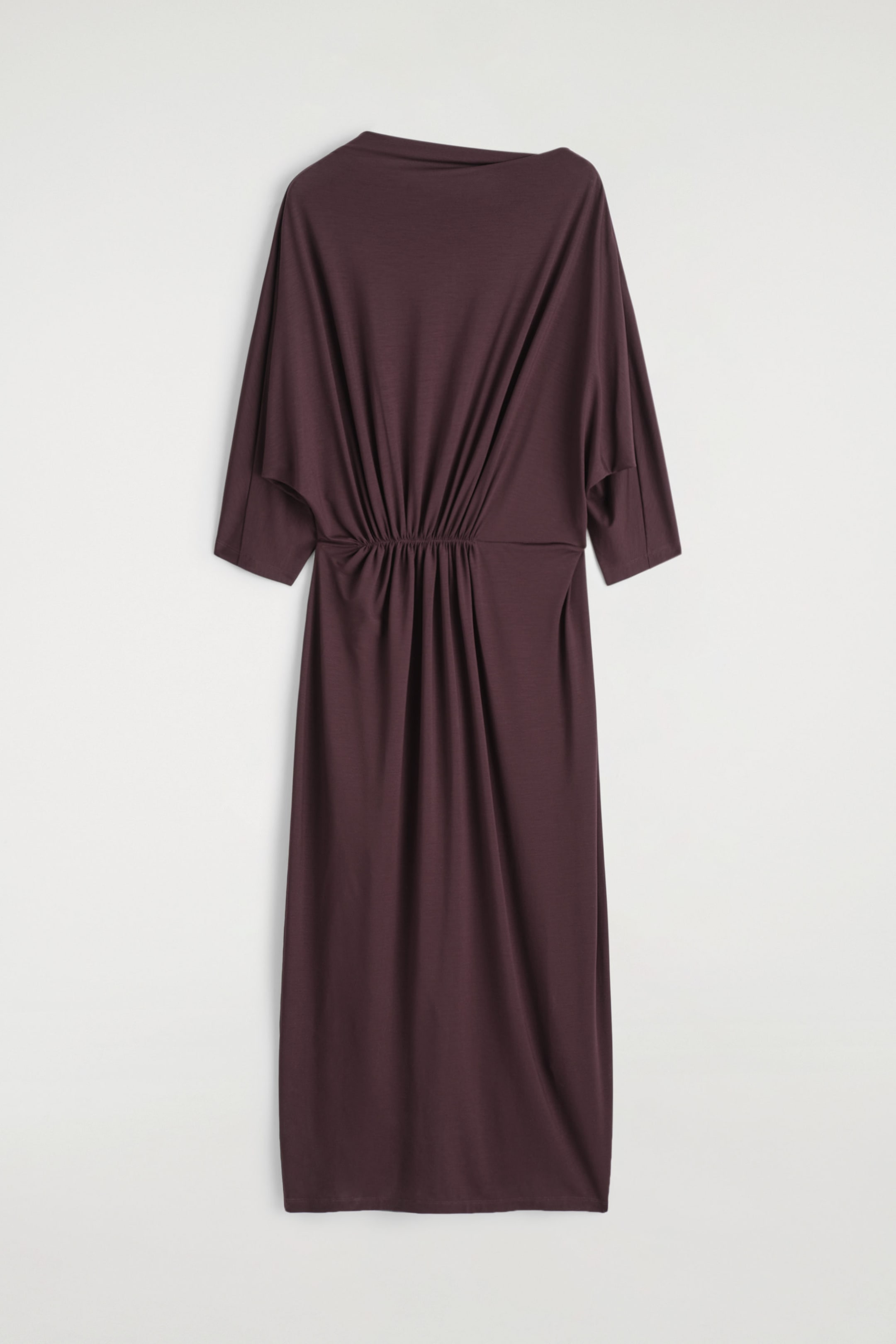 GATHERED-WAIST DRAPED MIDI DRESS