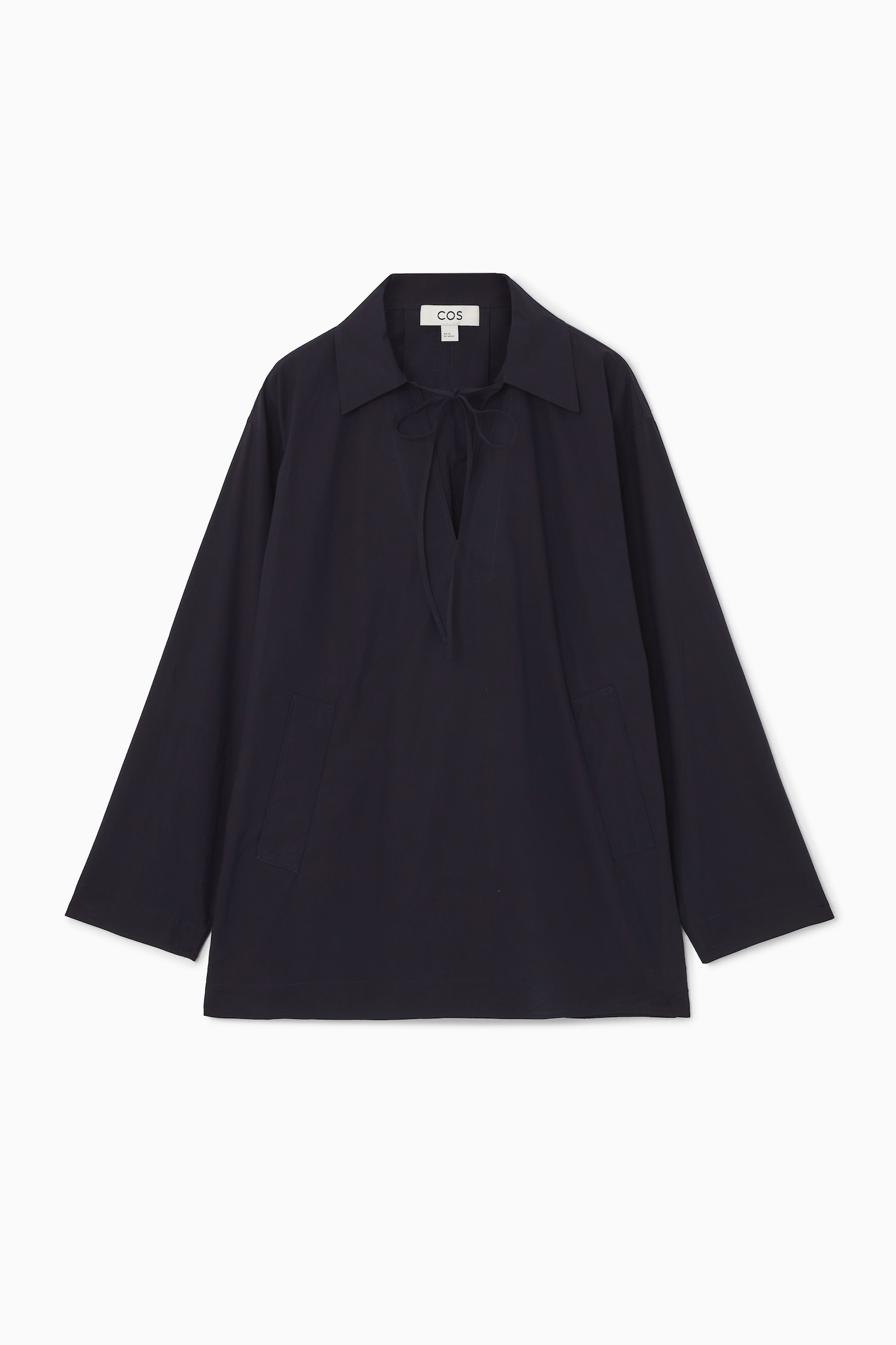 TIE-FRONT V-NECK BLOUSE - NAVY/WHITE