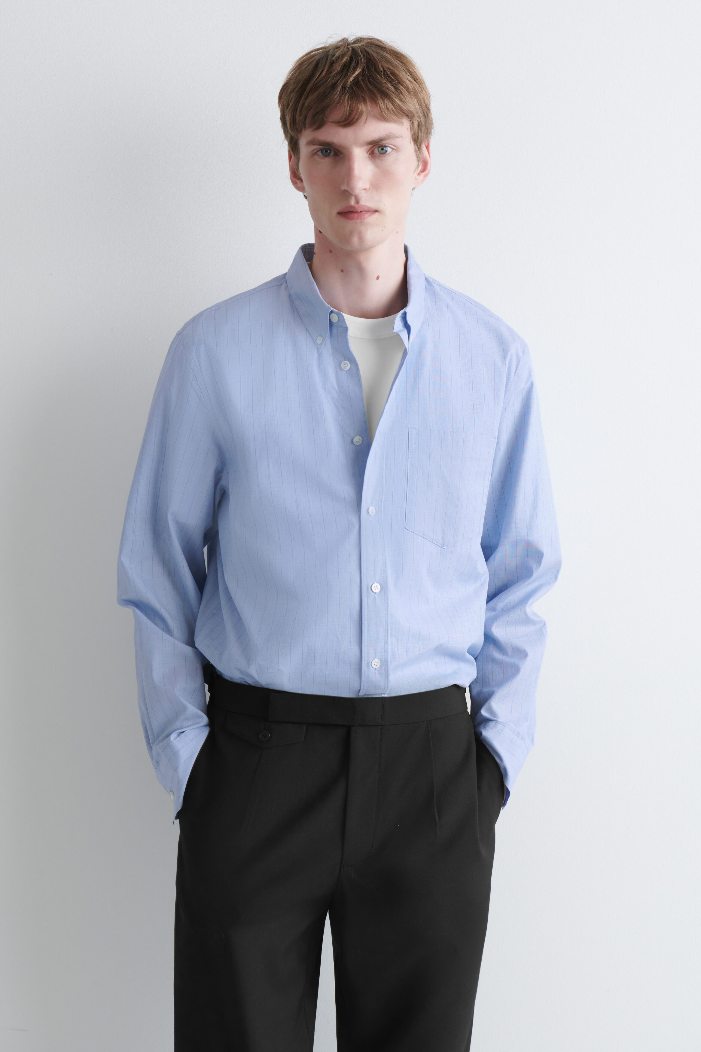 RELAXED PINSTRIPED FIL-À-FIL COTTON SHIRT
