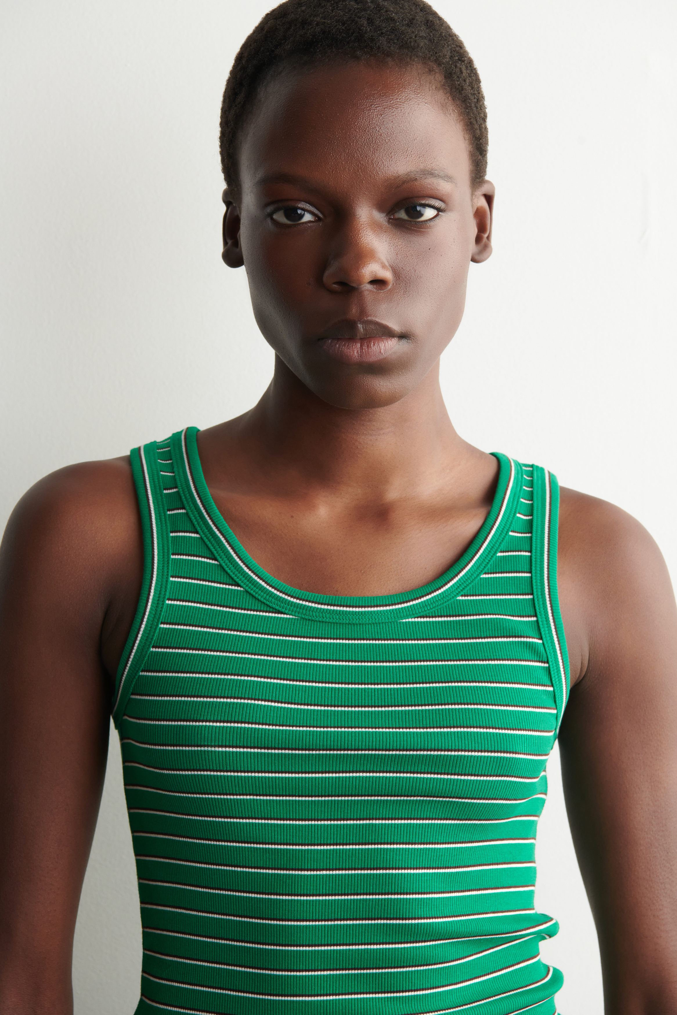 RIBBED COTTON TANK TOP - GREEN / STRIPED | COS CA