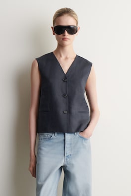 LINEN WAISTCOAT — NAVY 1