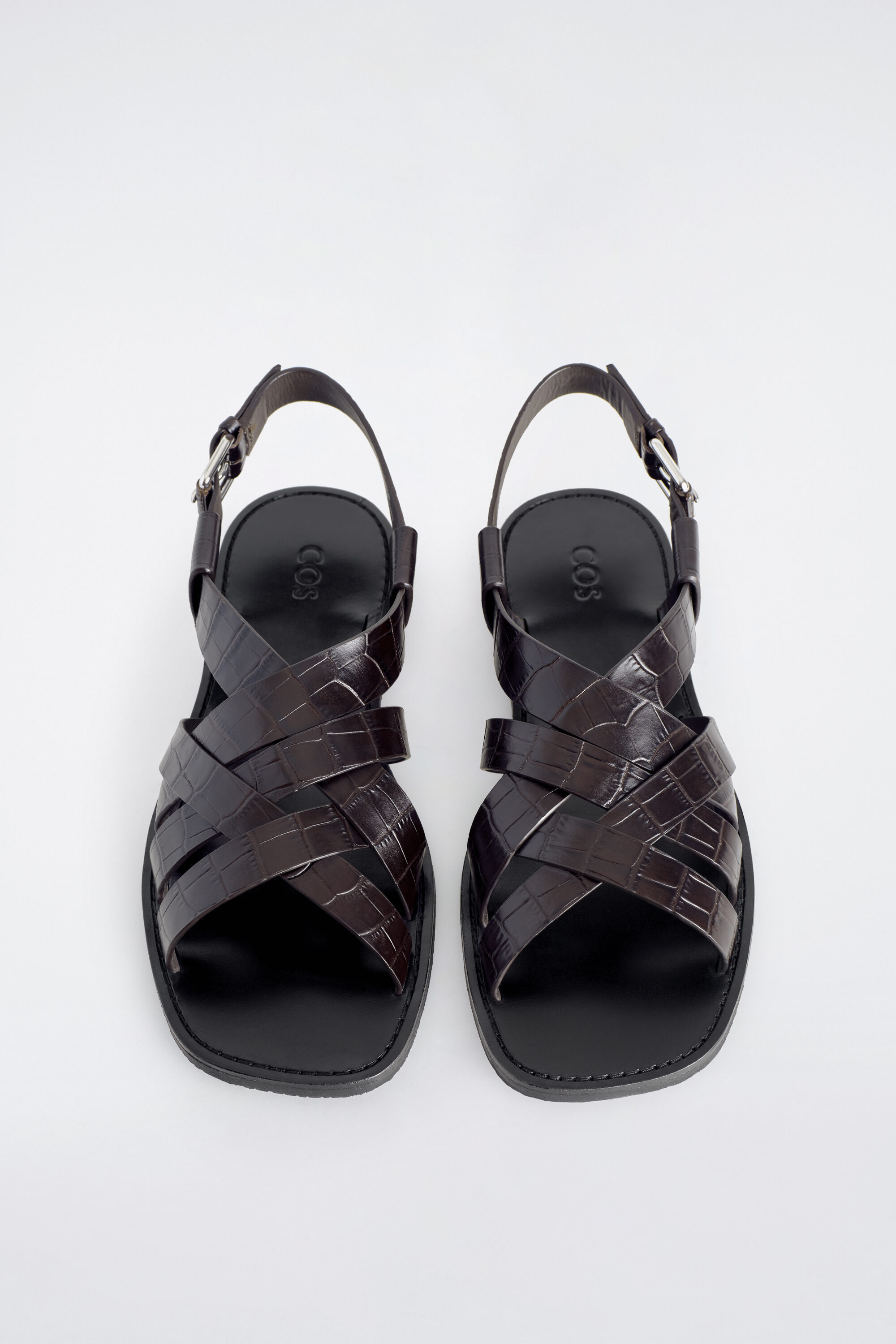 COS Black Men\'s Leather Sandals 36 WIDE-STRAP LEATHER SLIDES - BLACK | COS main image 4
