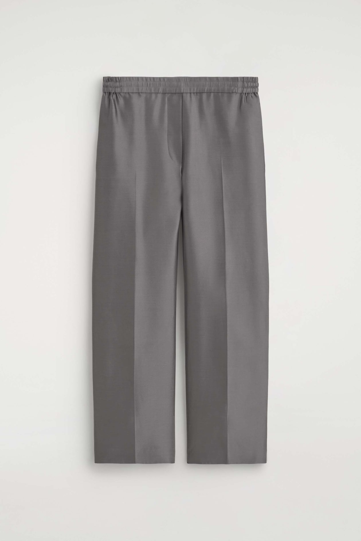 TAILORED SILK STRAIGHT-LEG PANTS — PEWTER