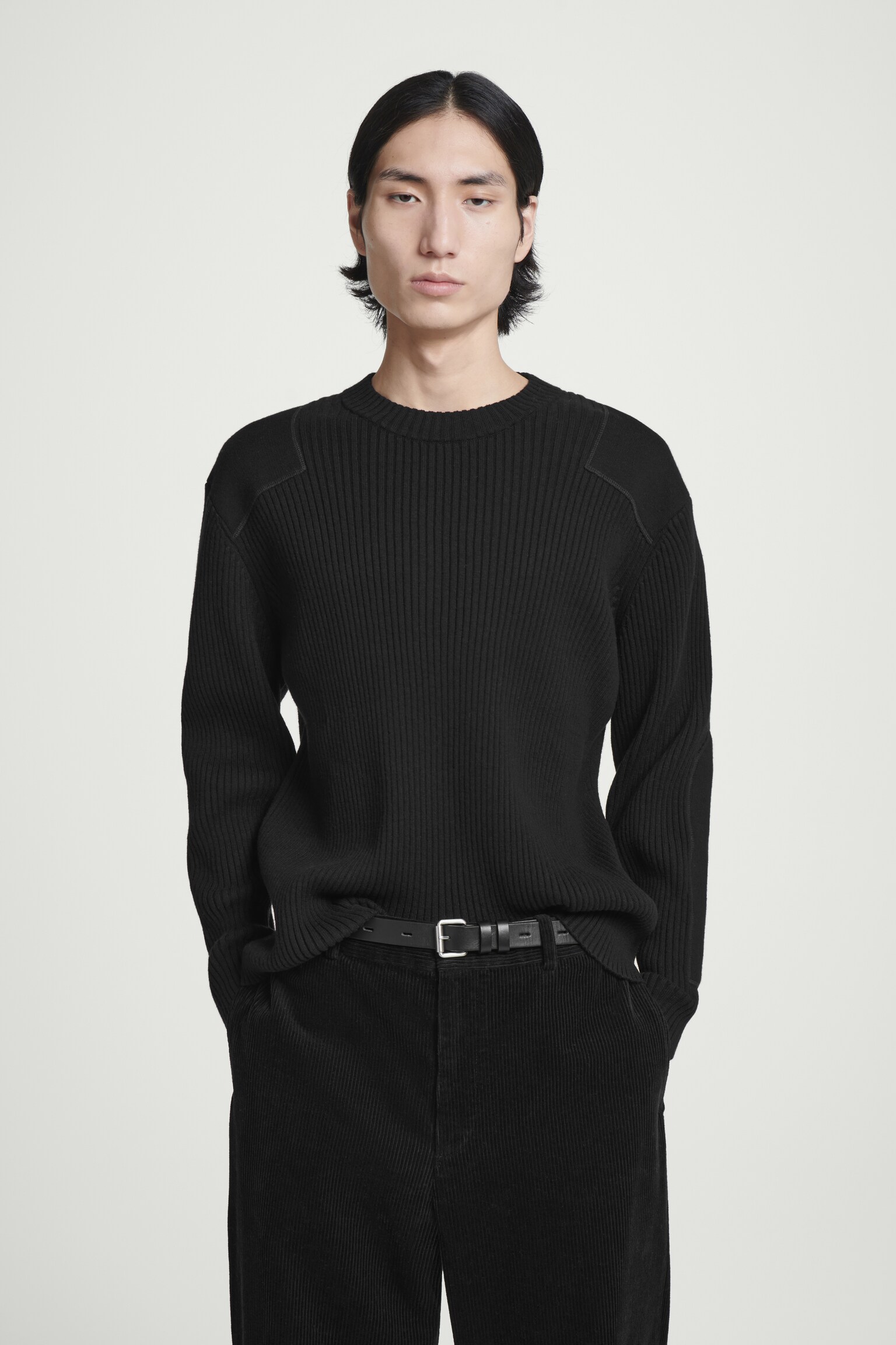 PATCH-DETAIL WOOL-BLEND JUMPER - BLACK