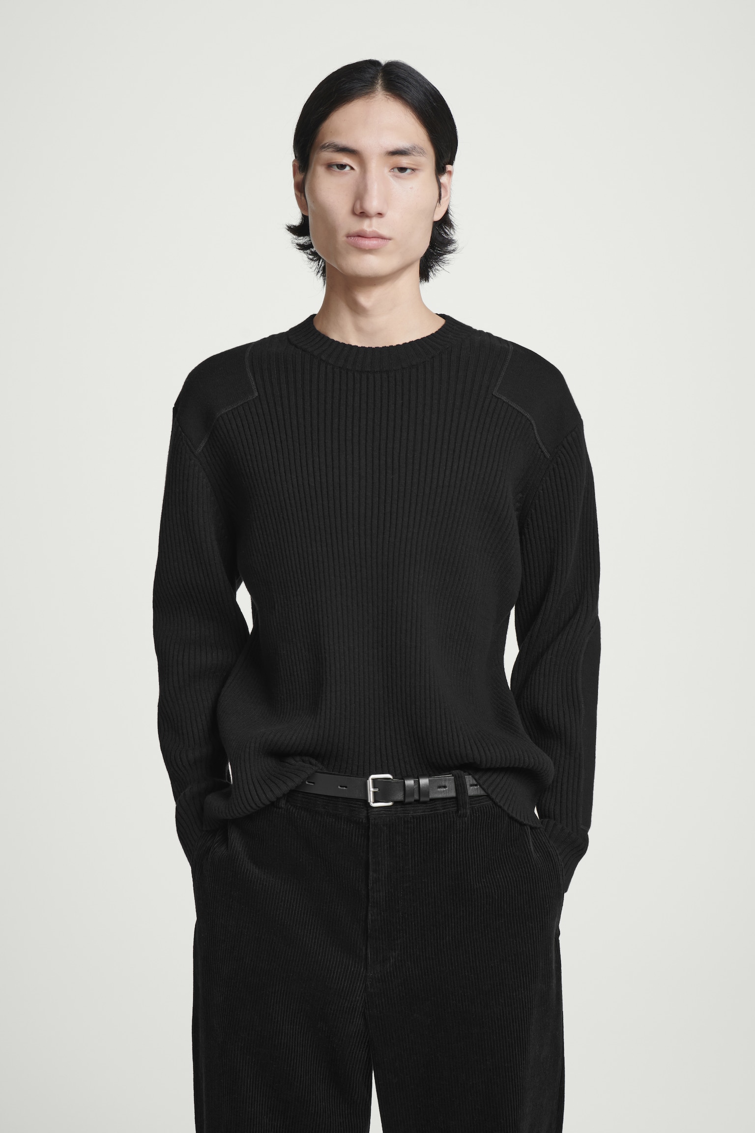 PATCH-DETAIL WOOL-BLEND JUMPER - BLACK