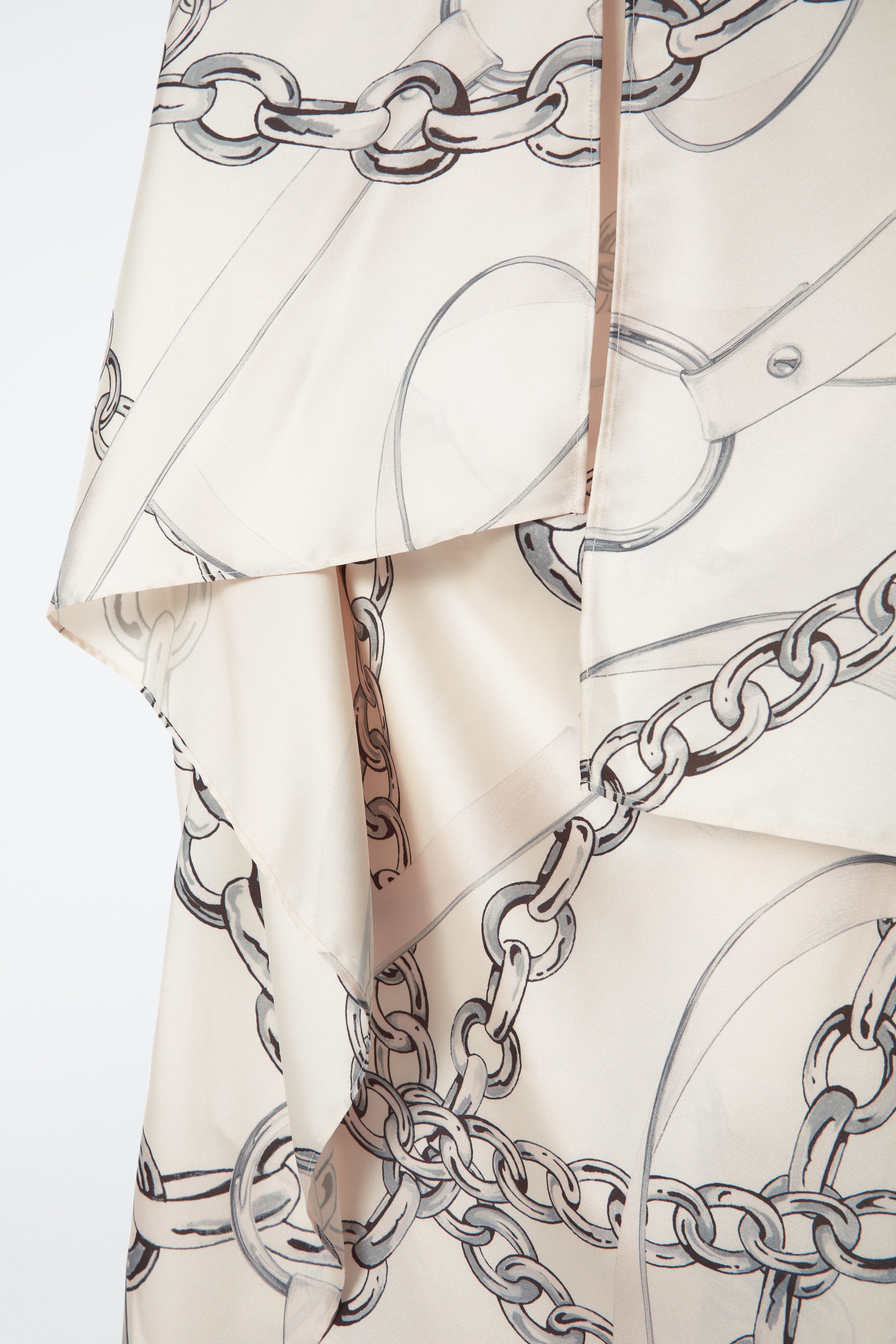 ASYMMETRIC CHAIN-PRINT MIDI DRESS