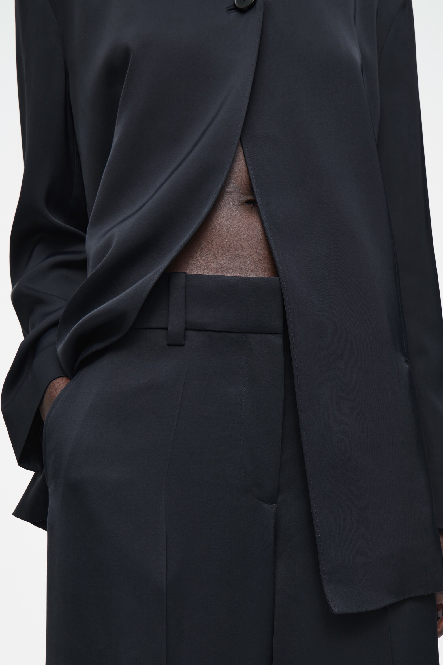 TAILORED SATIN WIDE-LEG TROUSERS - NAVY - 5