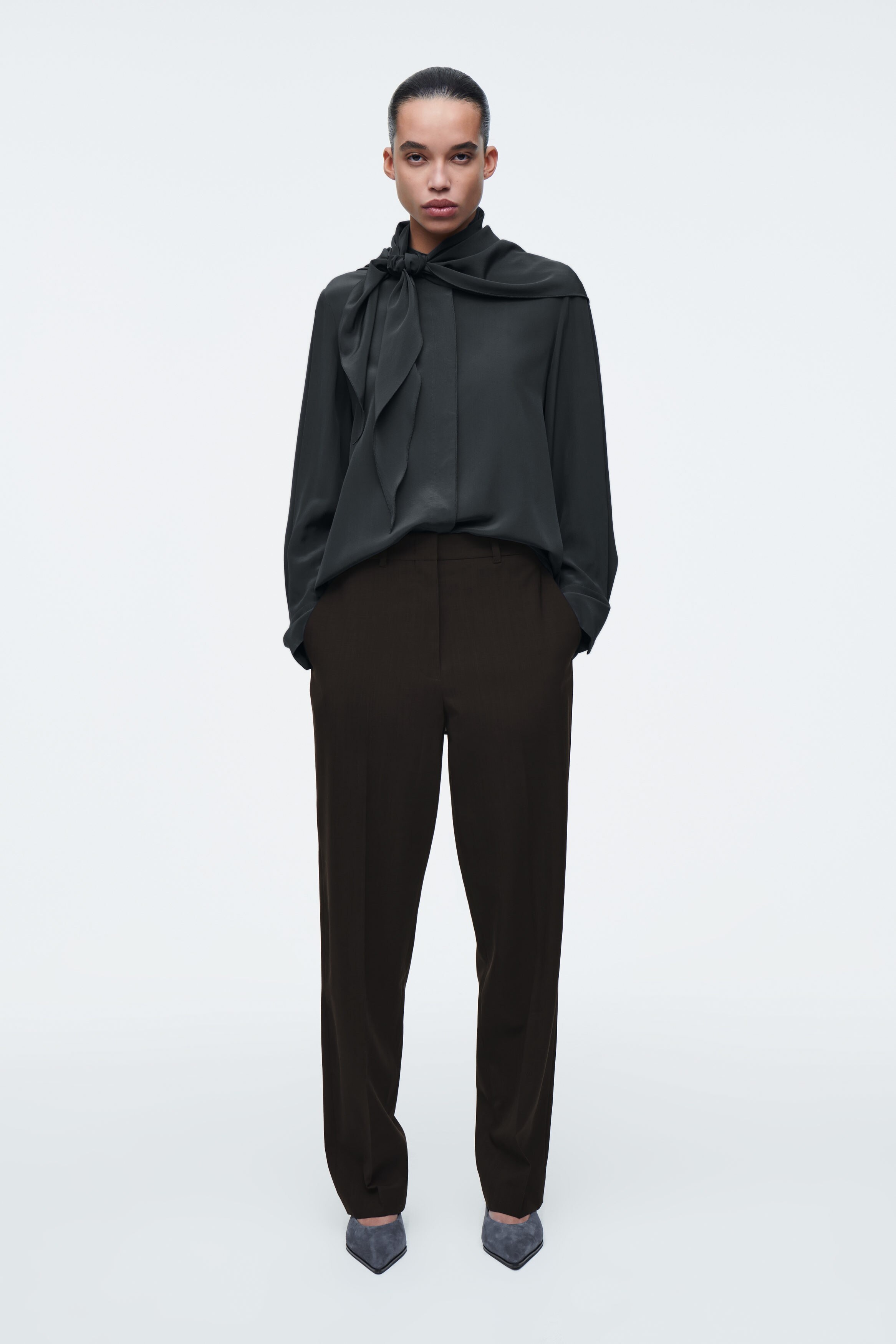 SILK SCARF-DETAIL SHIRT - ANTHRACITE | COS