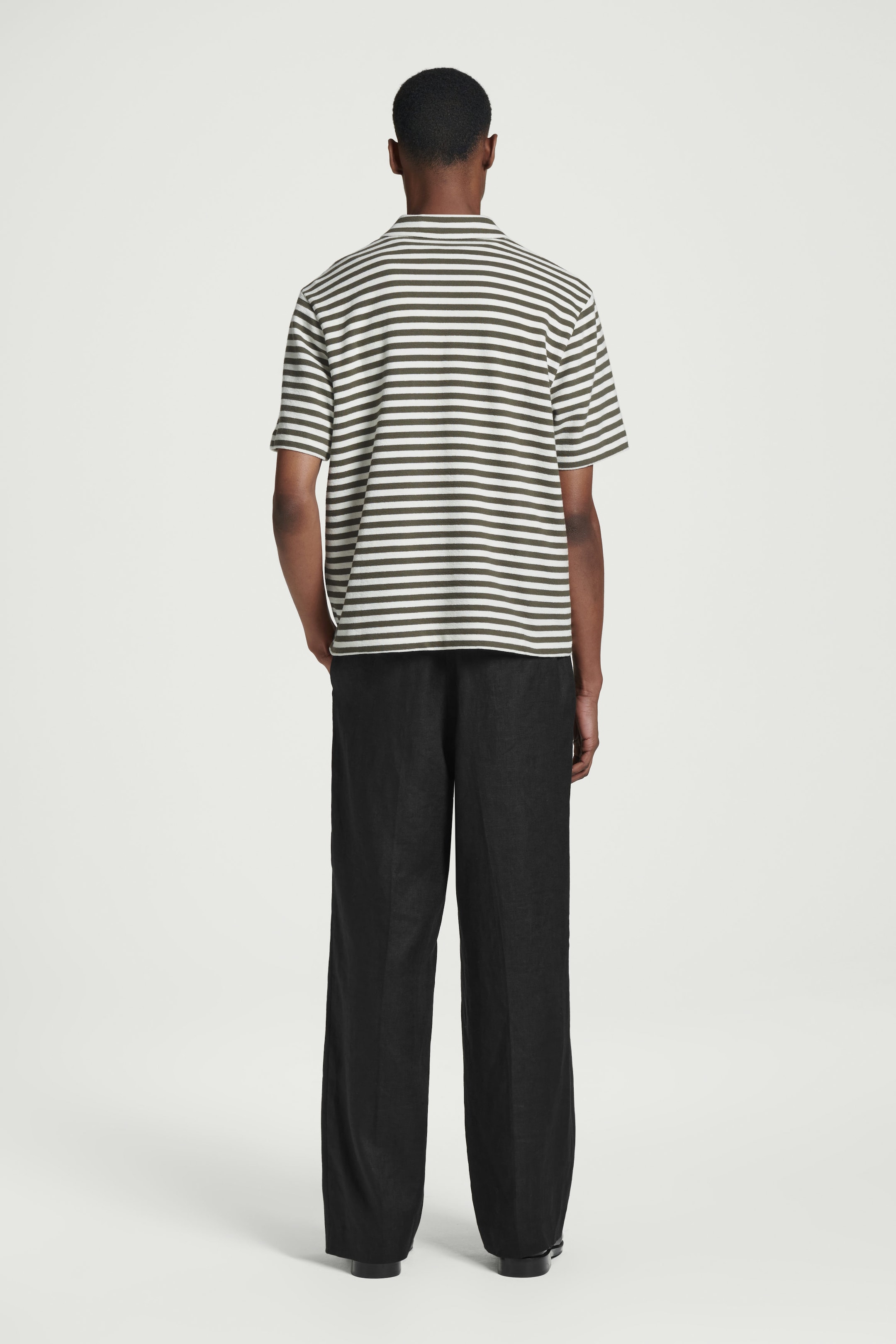 OPEN-COLLAR STRIPED TERRY POLO SHIRT