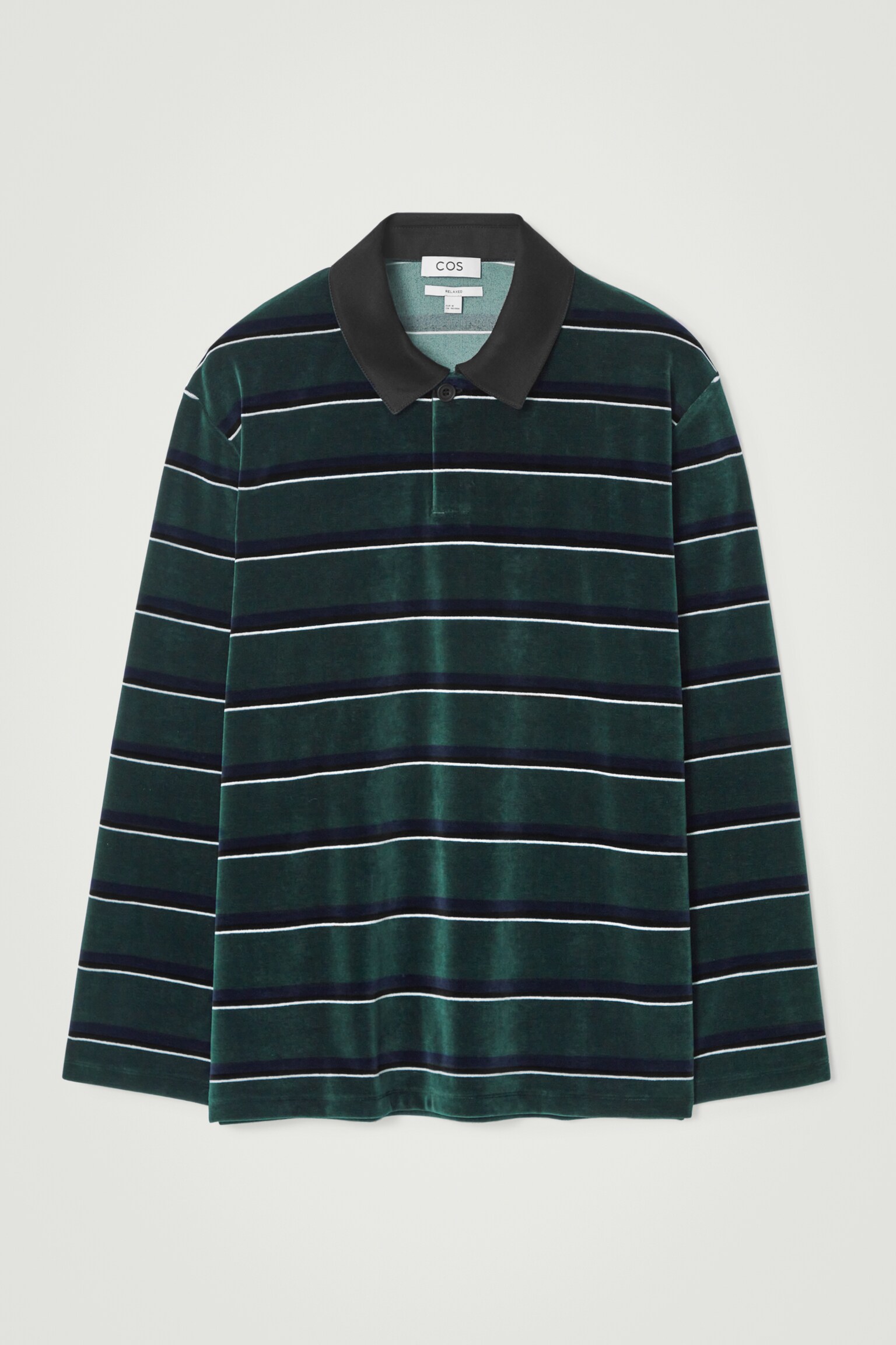 STRIPED VELVET LONG-SLEEVED POLO SHIRT - EMERALD / STRIPED - 1