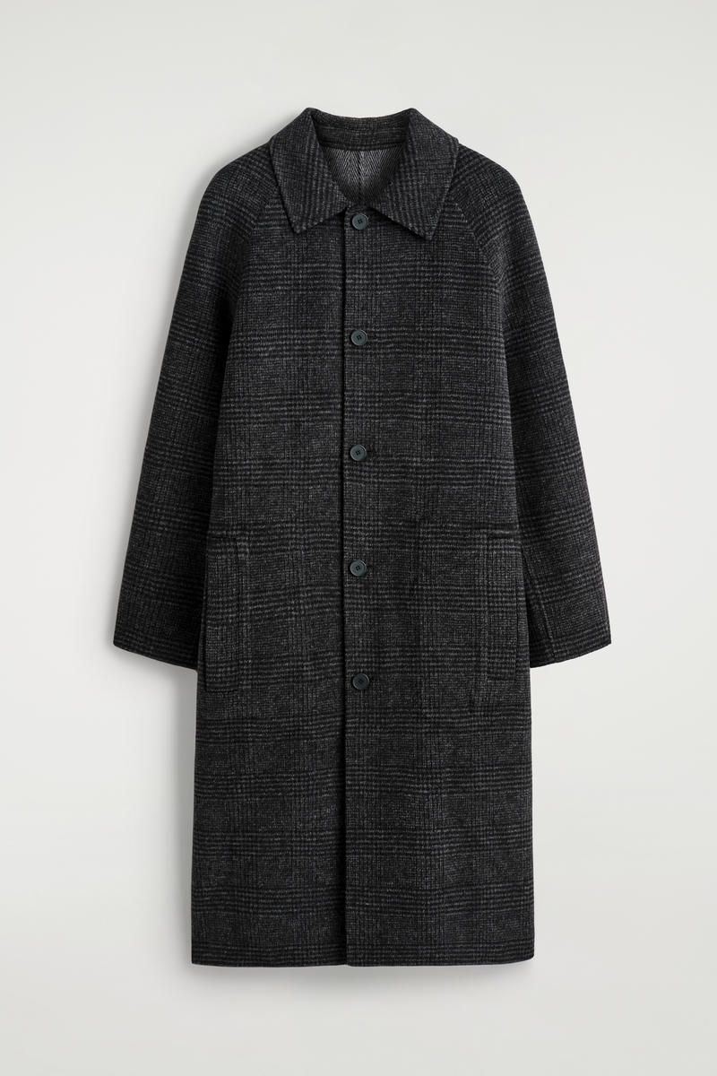 Cos Reversible Checked Wool Coat In Gray