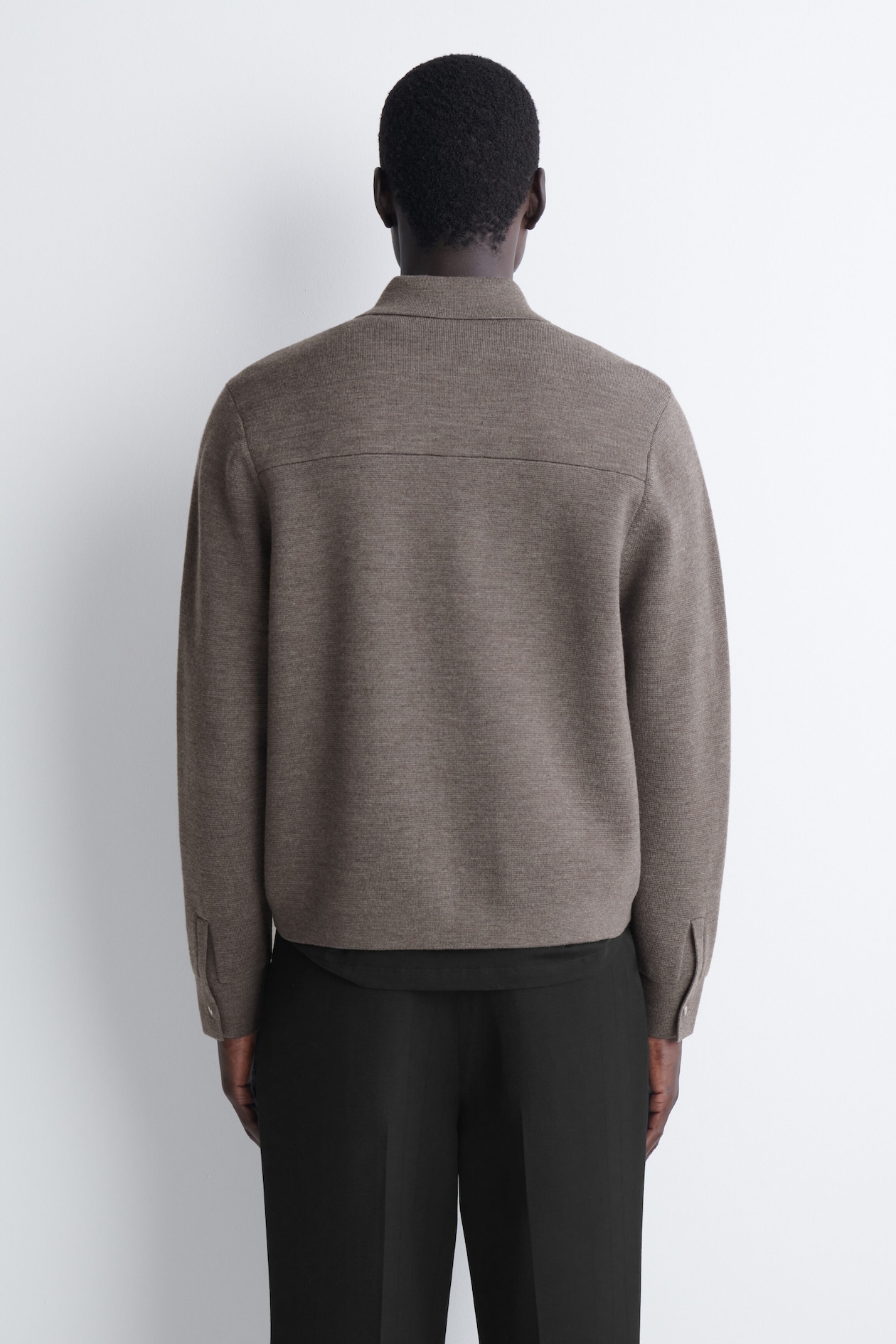 MERINO WOOL KNITTED JACKET — BROWN MÉLANGE