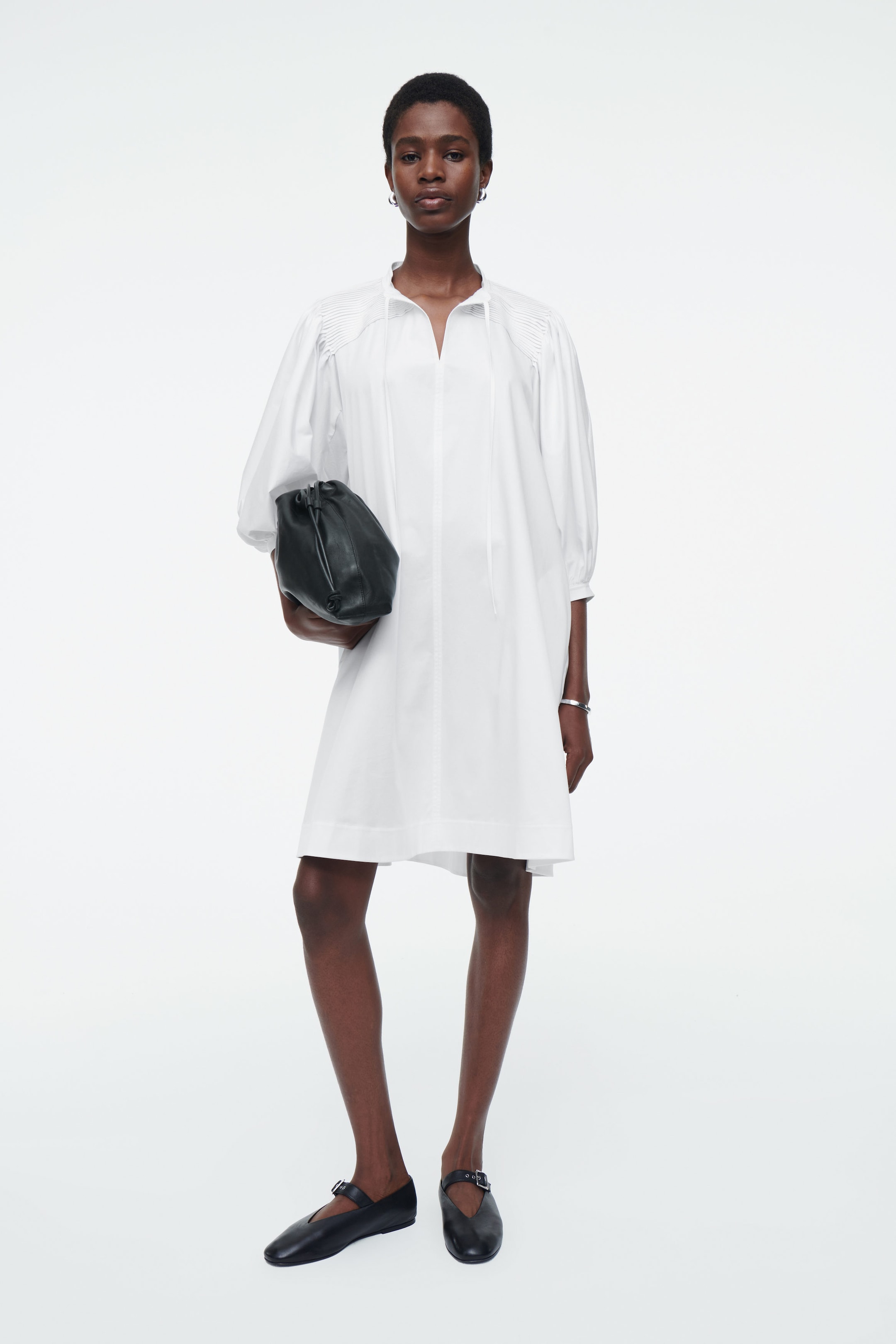 TIE-DETAIL PLEATED MINI DRESS