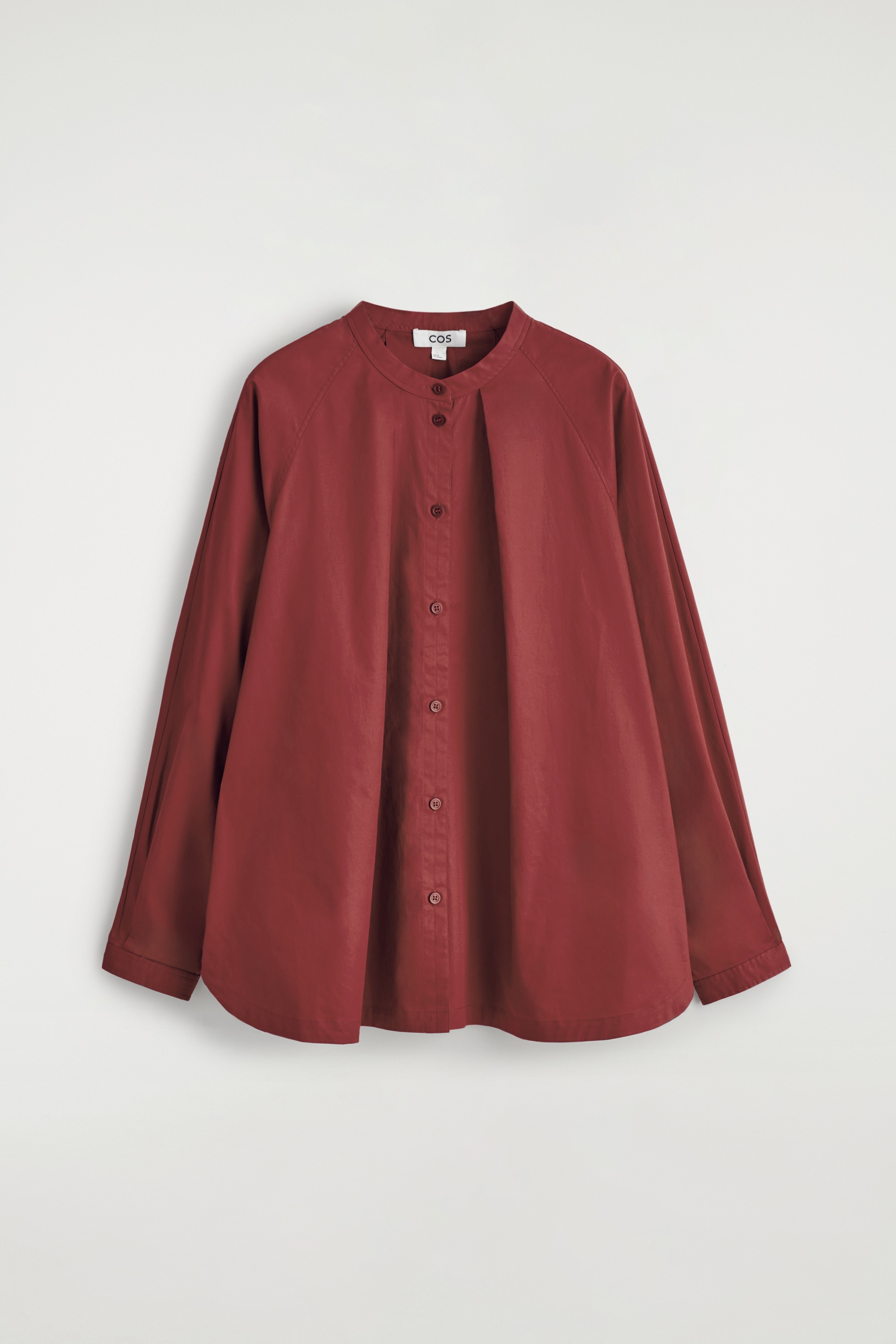 GRANDAD-COLLAR COTTON SHIRT - ČERVENÁ/NAVY