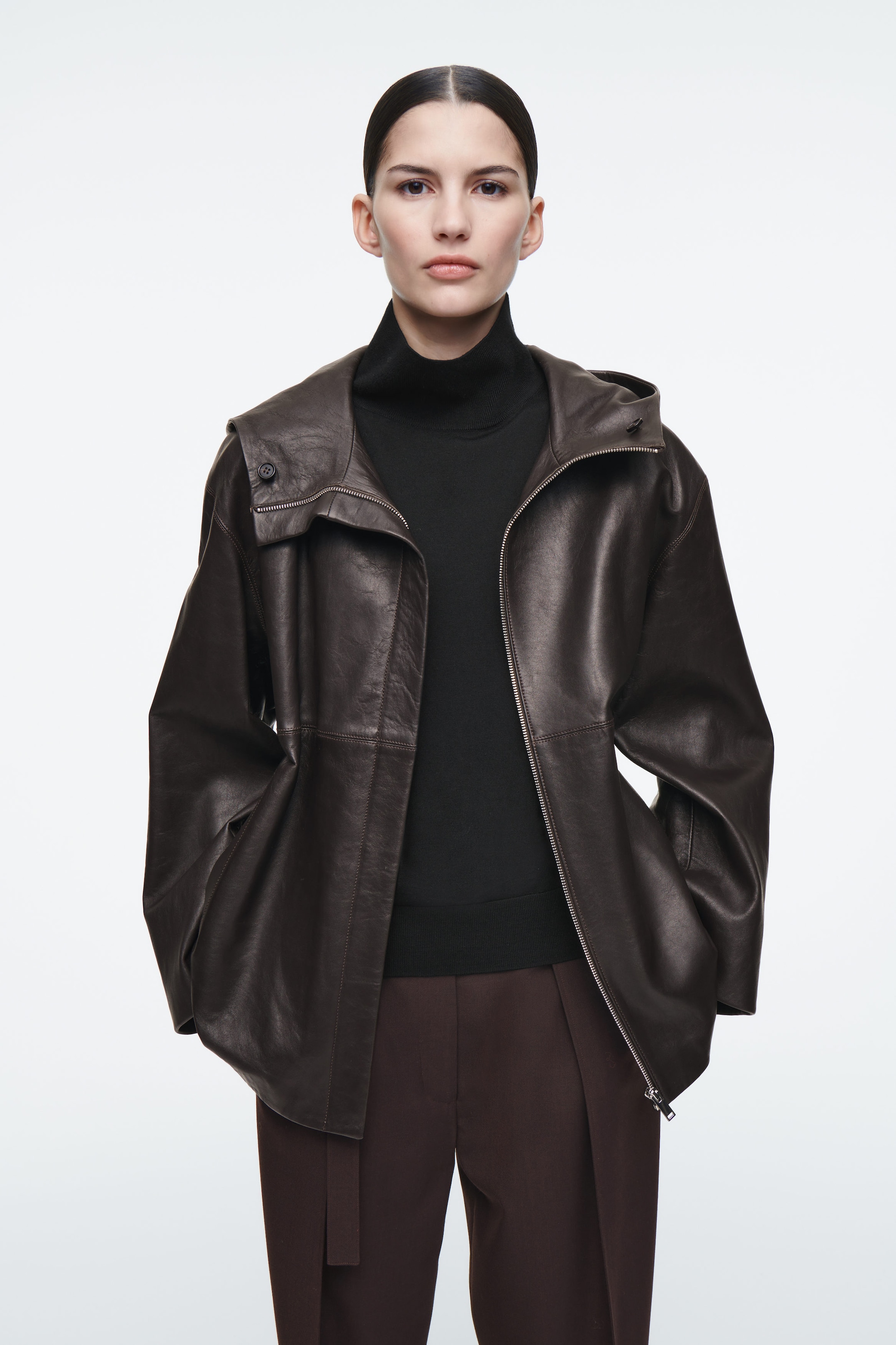 SHEARLING-LINED NAPPA HOODED JACKET