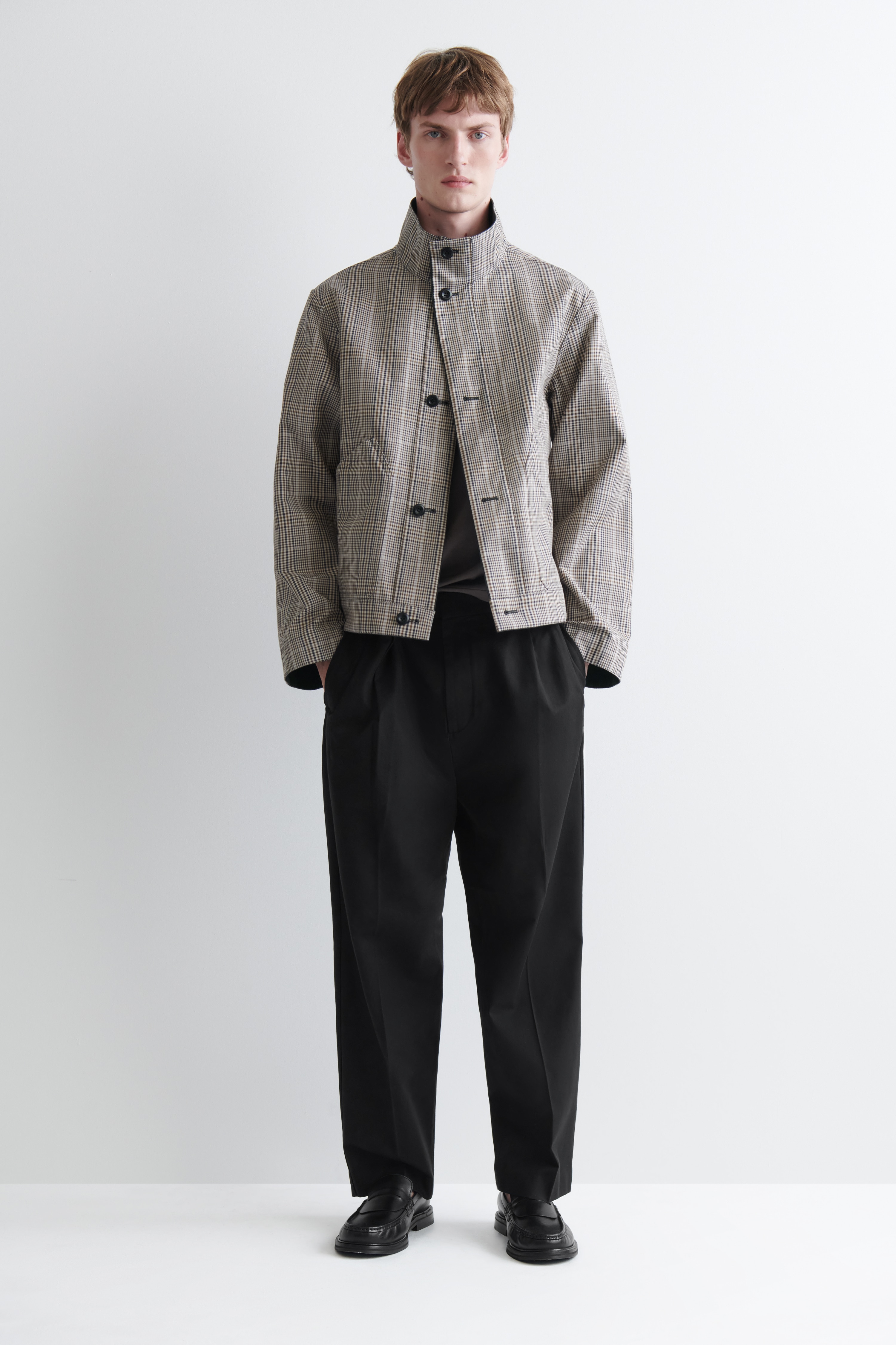 GIACCA DOUBLE FACE CON COLLO A IMBUTO - VERDE / BEIGE / QUADRI