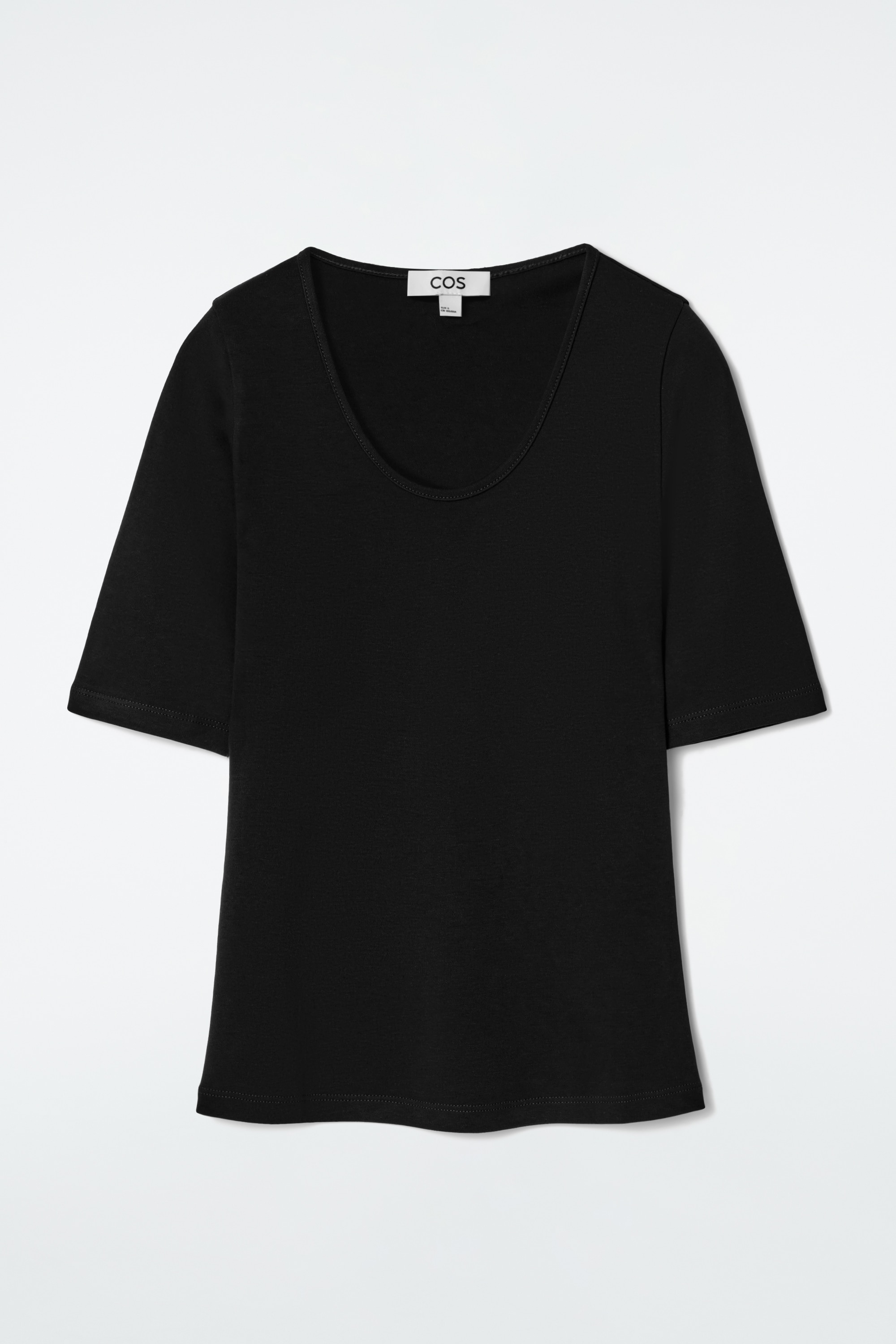 SLIM SCOOP-NECK COTTON T-SHIRT - BLACK/ECRU/LILAC