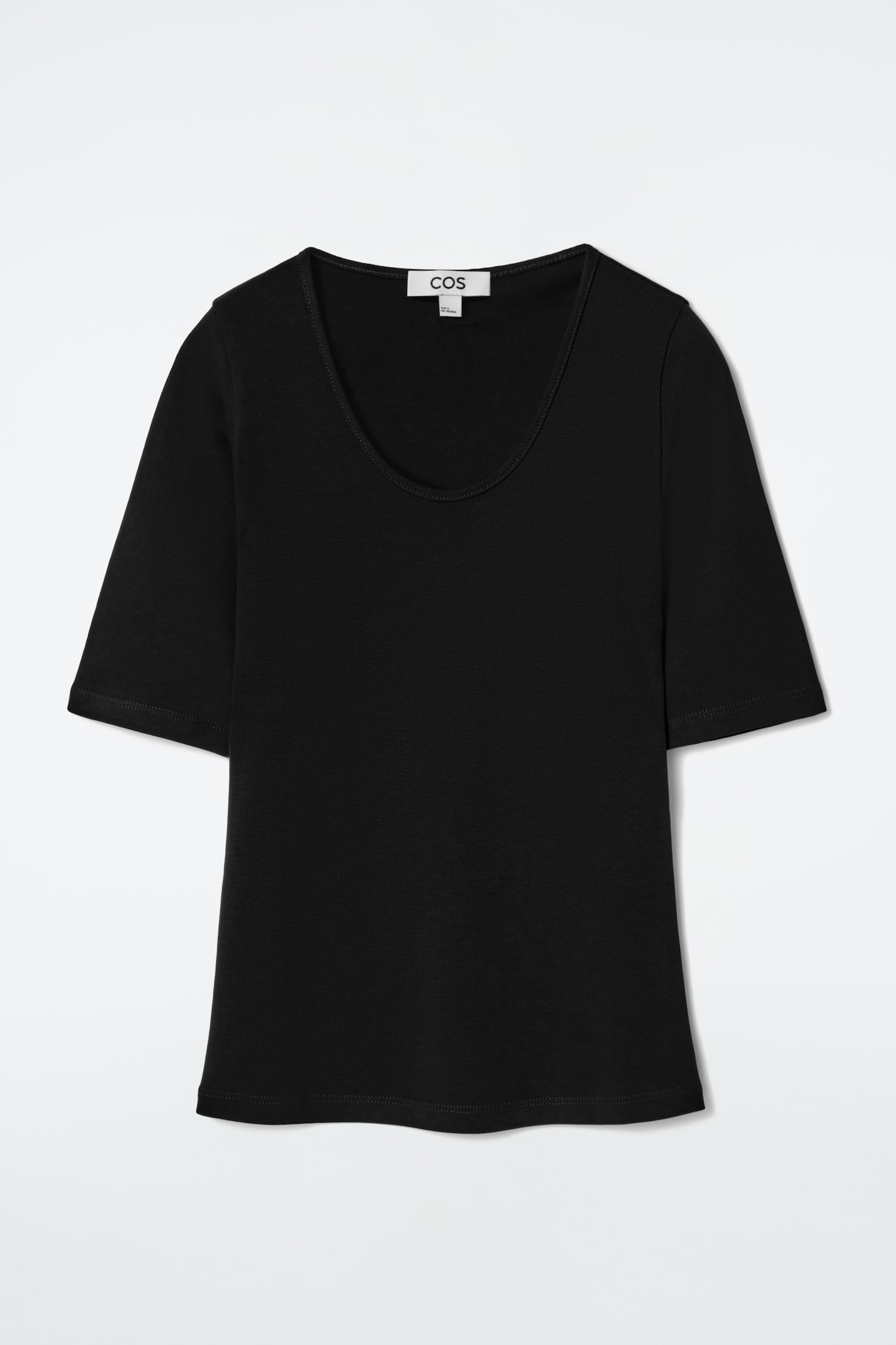 SLIM SCOOP-NECK COTTON T-SHIRT - BLACK/ECRU/LILAC - 2