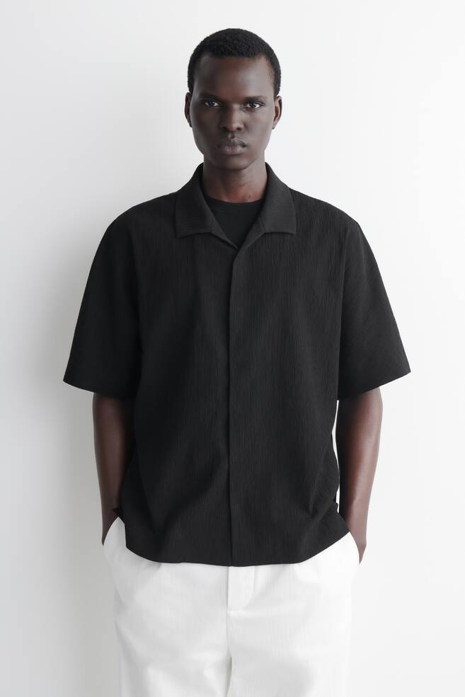 CRINKLED-COTTON SHIRT - BLACK/DARK GREEN - 1