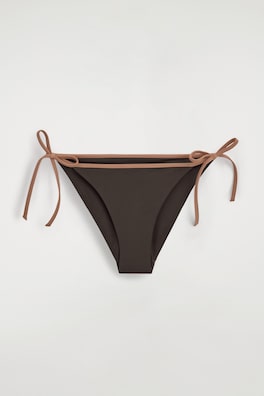 CONTRAST-TRIMMED TIE-SIDE BIKINI BRIEFS — BROWN / TERRACOTTA 5
