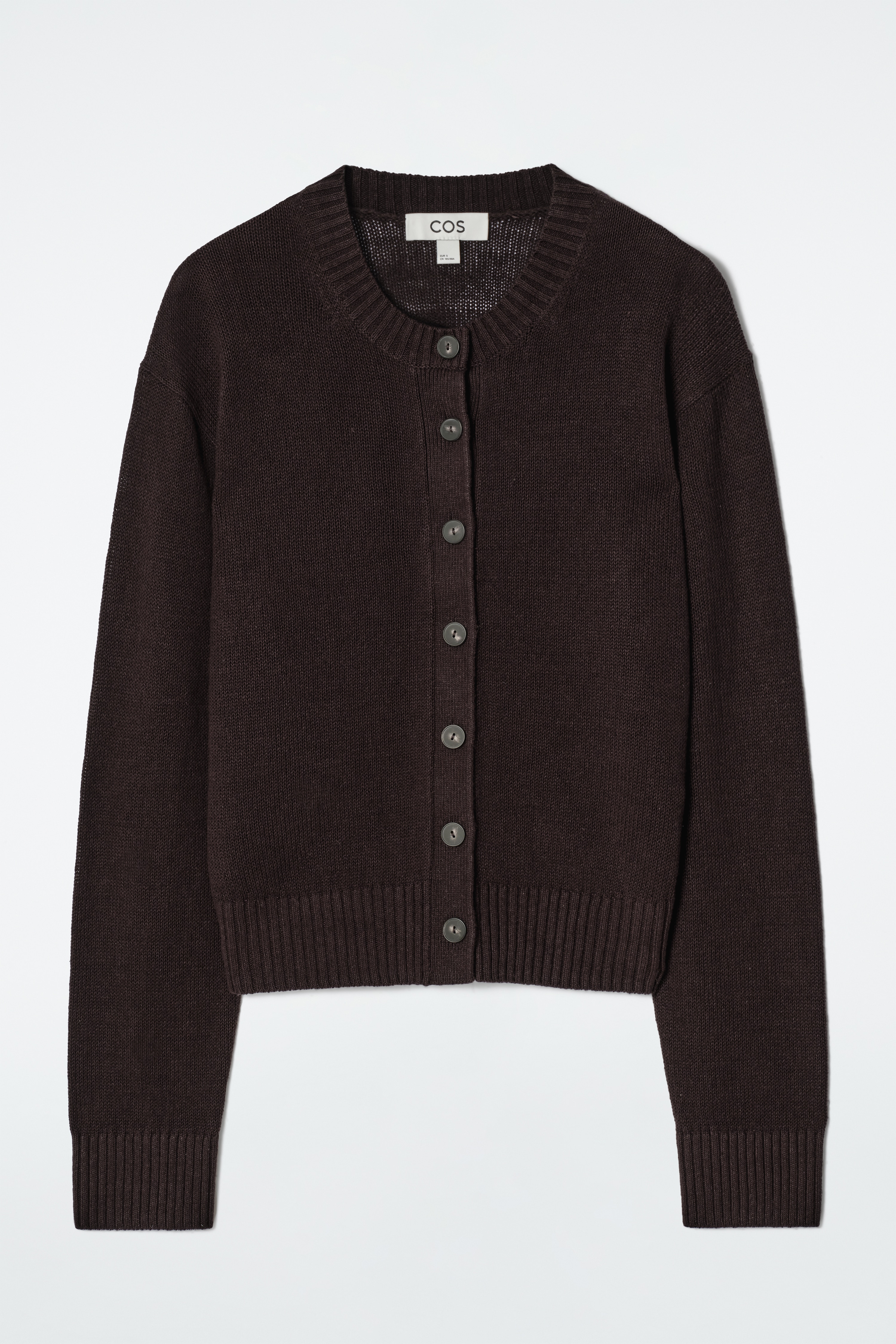 Pletený lněný kardigan - TMAVĚ HNĚDÁ/SLONOVÁ KOST