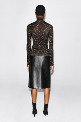 MERINO WOOL TURTLENECK TOP — BROWN / LEOPARD PRINT 5