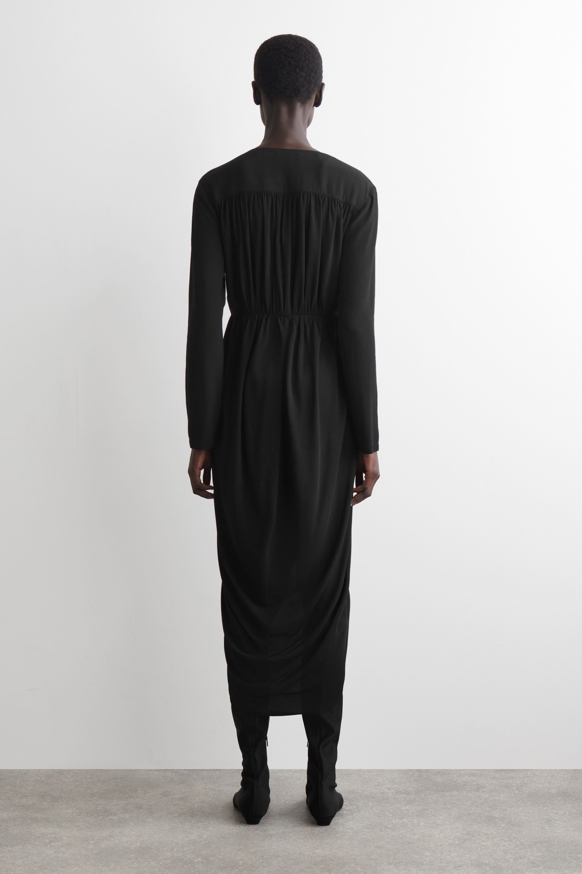GATHERED MIDI WRAP DRESS - BLACK | COS US