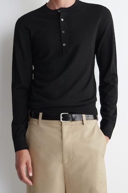 SLIM MERINO WOOL HENLEY TOP — BLACK 5