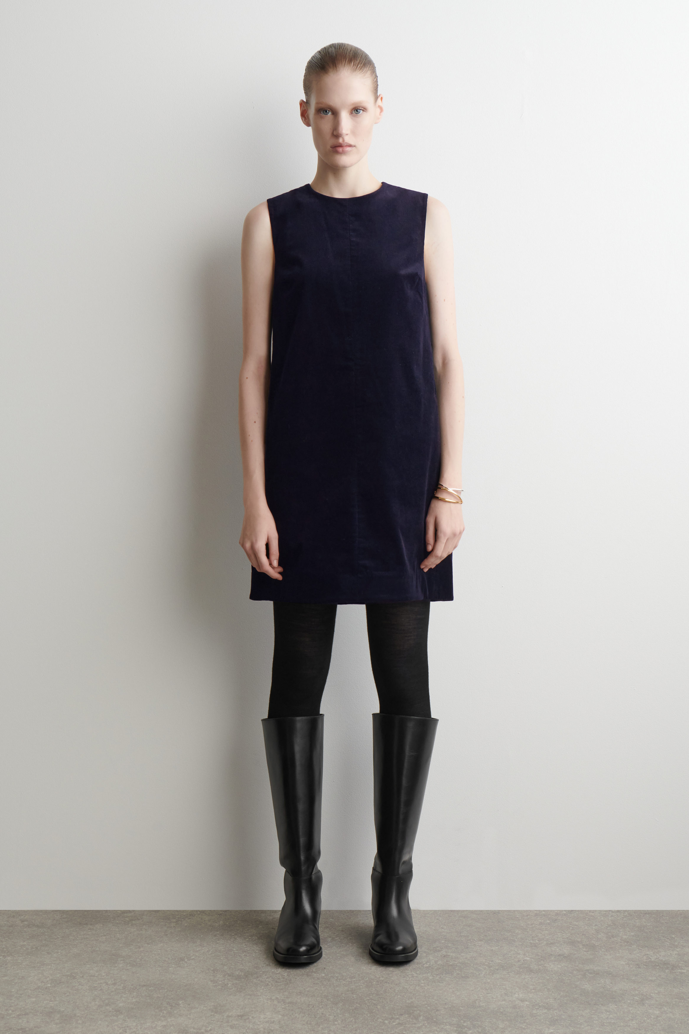 COS Women's Corduroy Mini Shift Dress in Navy | Cotton | Size: 12