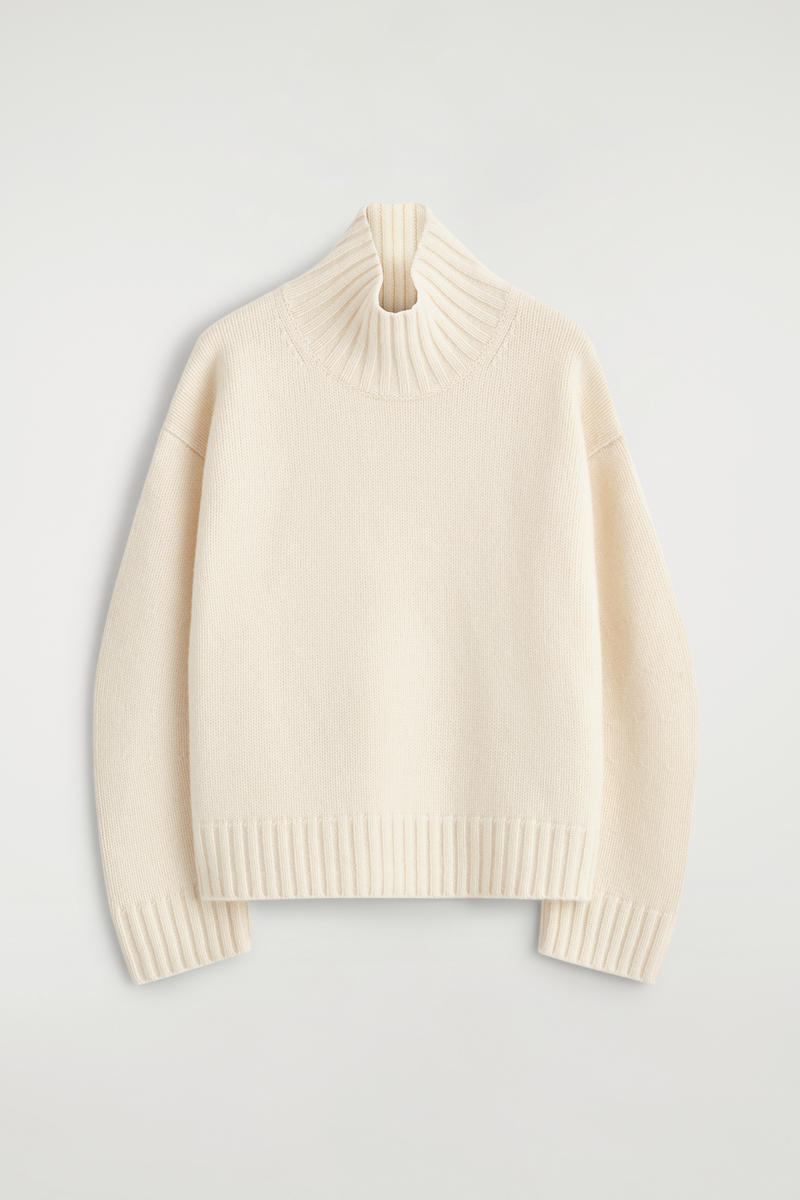 COS Chunky Cashmere Funnel-Neck Jumper White Women's Extra Large
